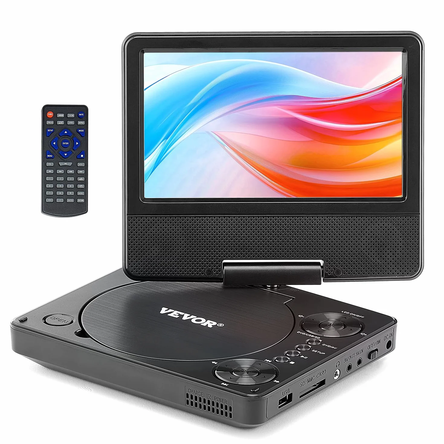 VEVOR Lettore DVD Portatile, Schermo HD Girevole da 7 pollici, Batteria Ricaricabile Integrata con Durata di 4 Ore, Altoparlante Doppio, Supporto Sincronizzazione TV/USB/Scheda SD/CD/DVD