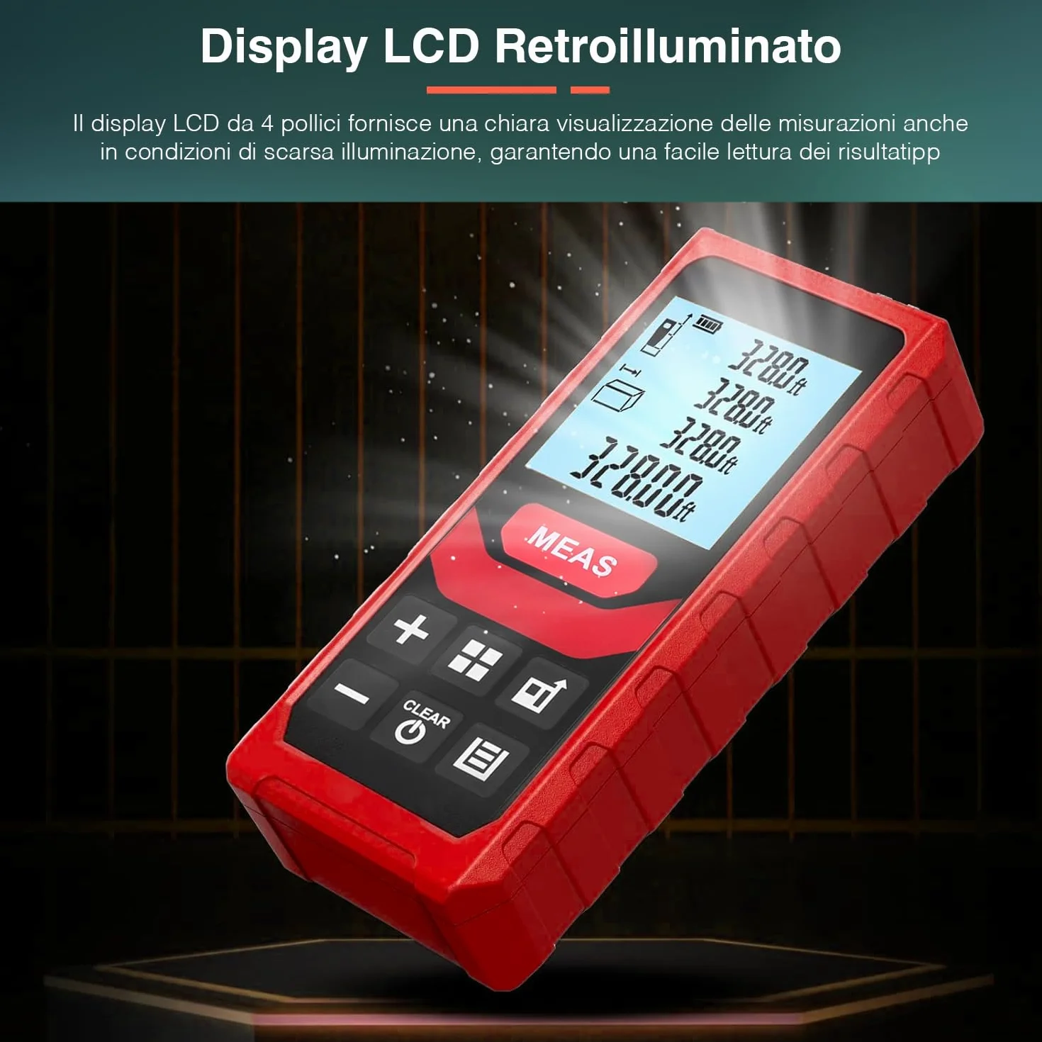 Telemetro Laser Professionale - Misuratore Laser Portatile con Schermo LCD da 4 a 50m - Misurazione Continua Area e Volume, con Memoria 50 Misure
