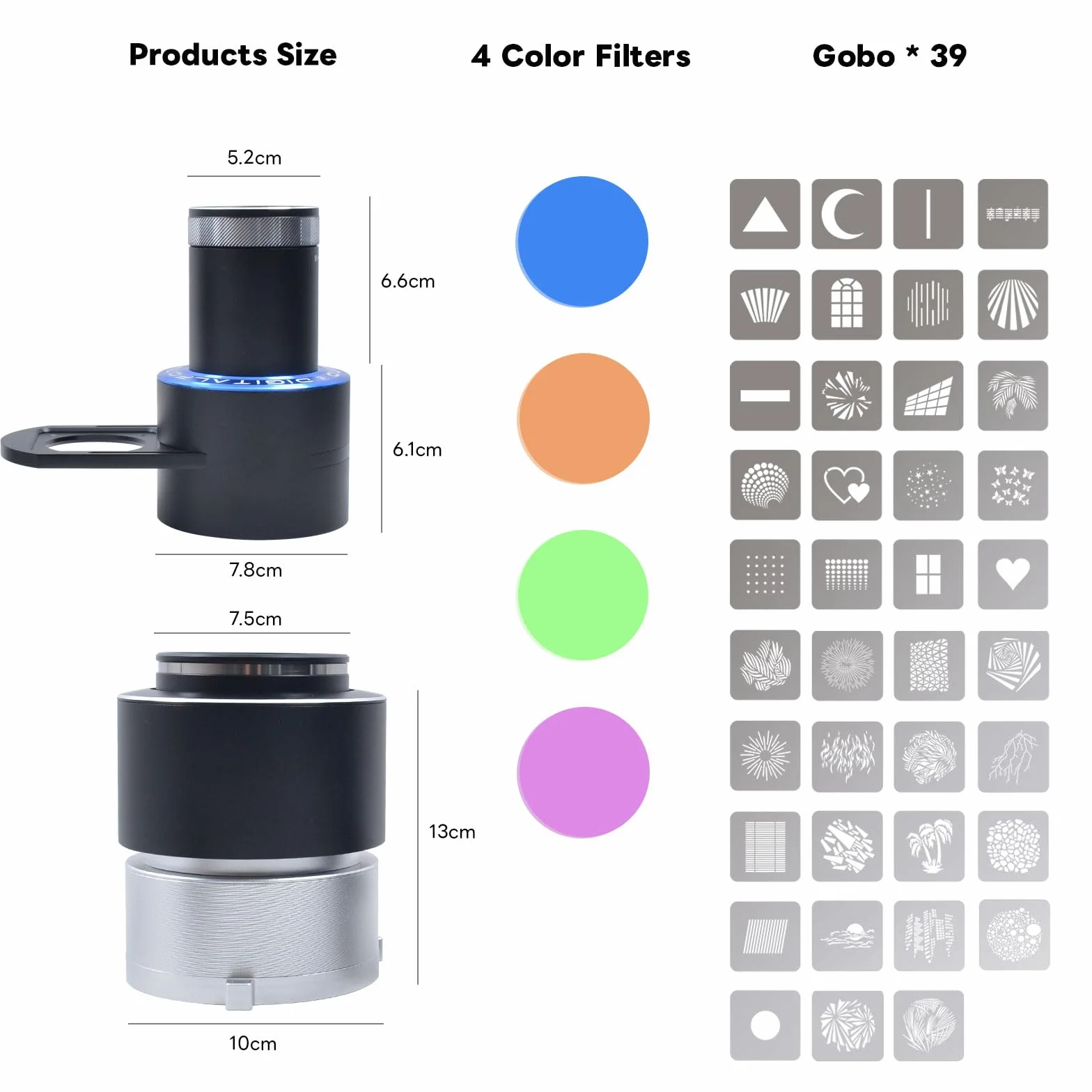 DIFESURO Proiettore ottico Snoot Bowens Mount Gobo, 39 Gobos, attacco di proiezione per faretto fotografico, compatibile con Aputure Amaran 100X/D 200D/X, 150C, Godox SL60 per ritratto, focalizzabile