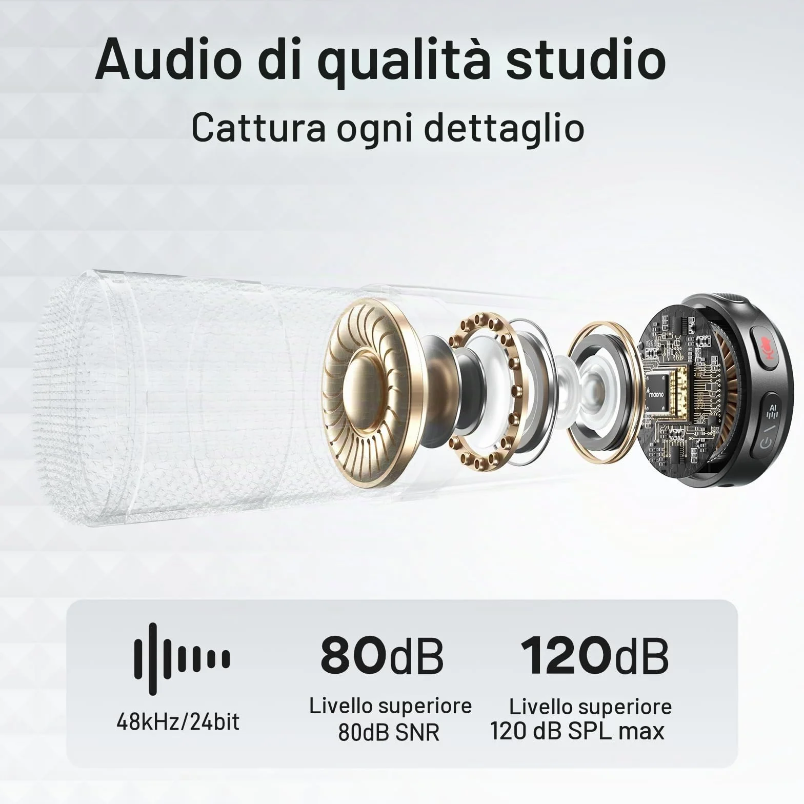 MAONO Wave T5 Mini Microfono Wireless per Smartphone (USB-C) - Microfono Lavalier 48kHz/24Bit, 30h di Autonomia, 300m di Raggio e Riduzione del Rumore. Mini Microfono per Vlog e Streaming su YouTube