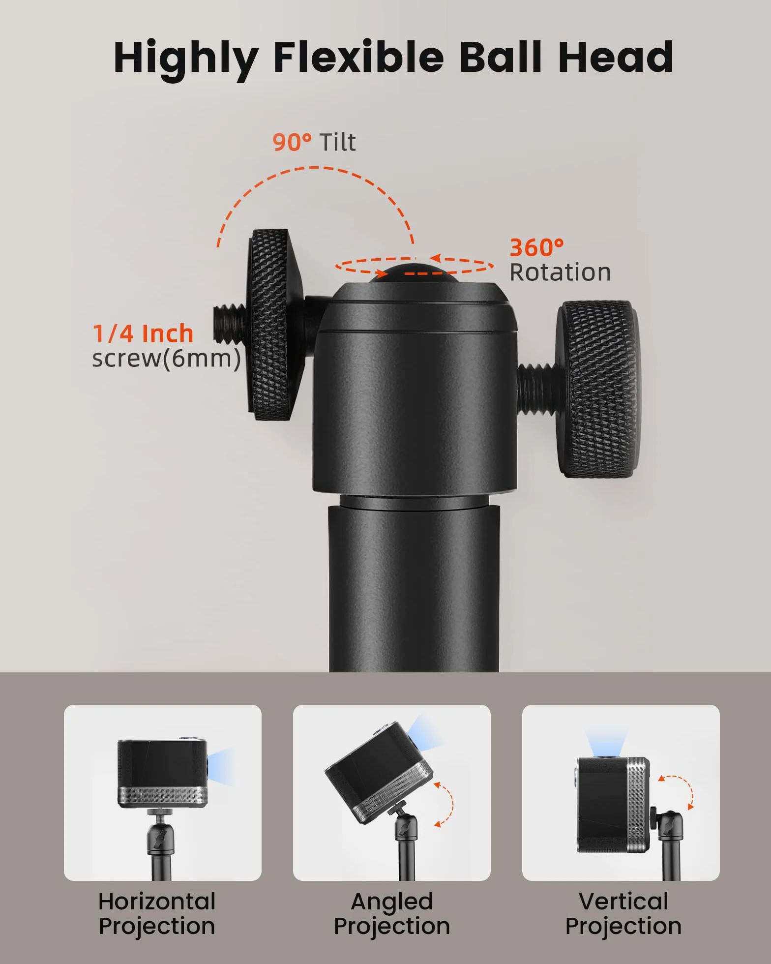 Aurzen Supporto per proiettore, compatibile con TMY, HAPPRUN, Yaber, Epson, e la maggior parte dei proiettori, altezza 120 cm con vite da 1/4", supporta fino a 8,2 kg, ideale per proiettori