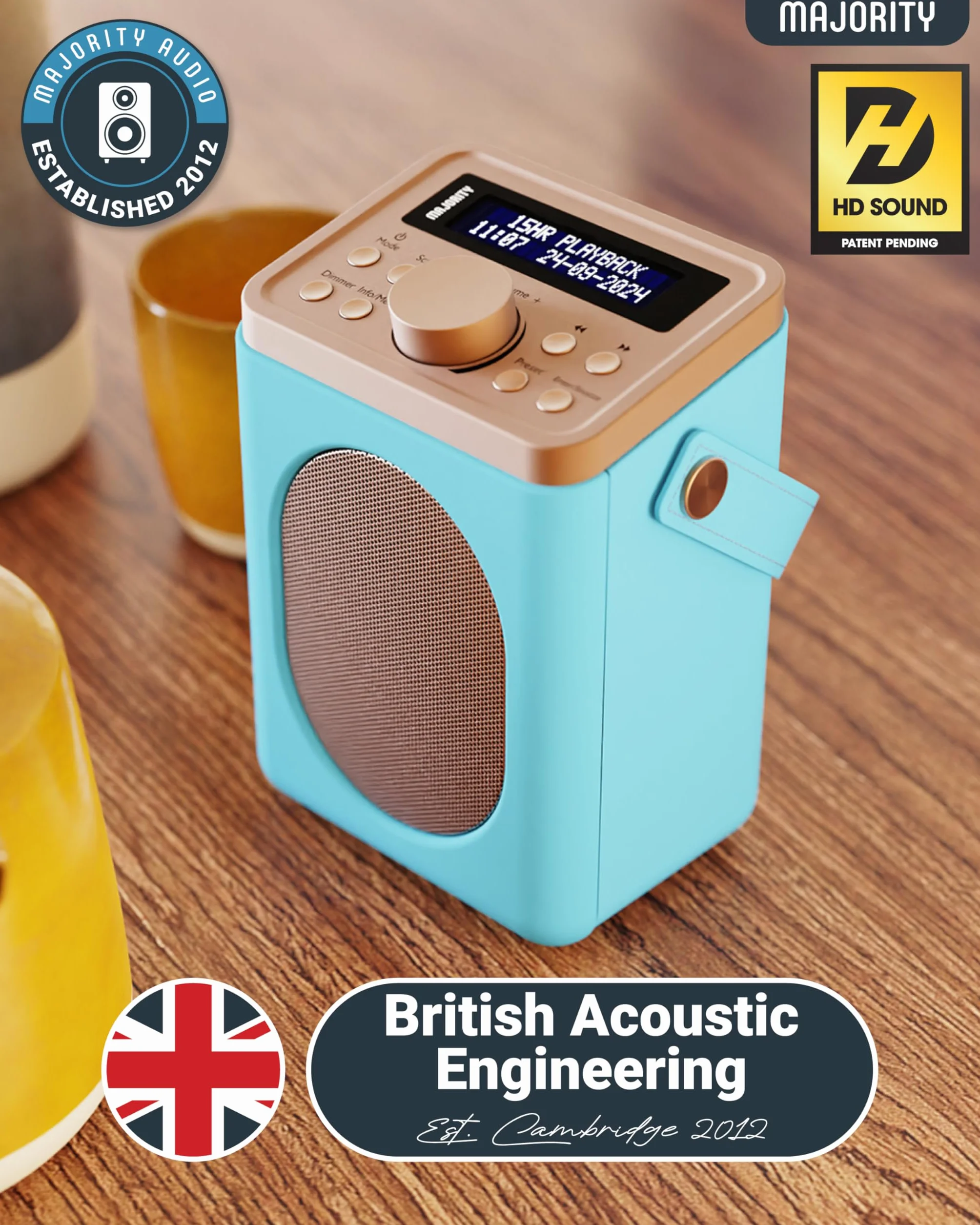 Majority Little Shelford Radio DAB+ DAB FM Bluetooth Portatile Alimentata a Batteria Doppio Allarme Blu