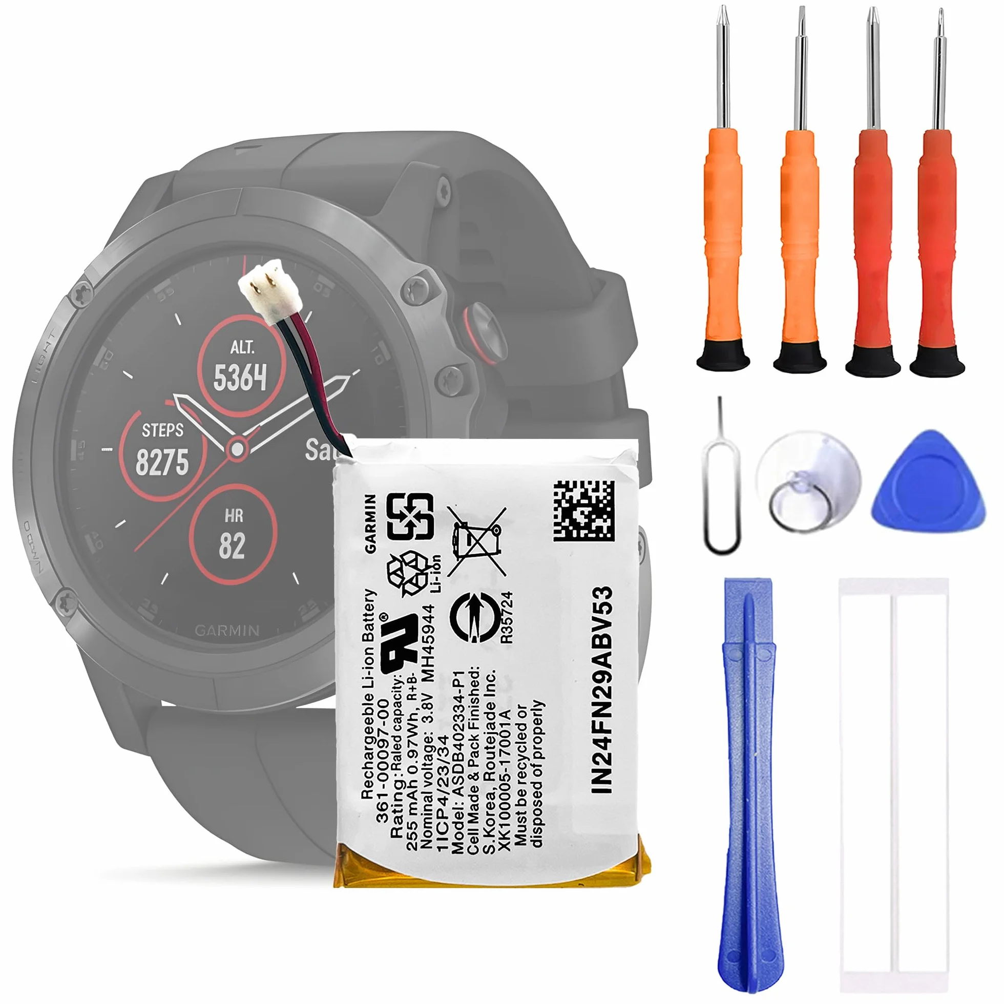 361-00097-00 - Batteria di ricambio compatibile con Garmin Fenix 5 Multisport GPS Watch Smartwatch con kit di attrezzi di riparazione