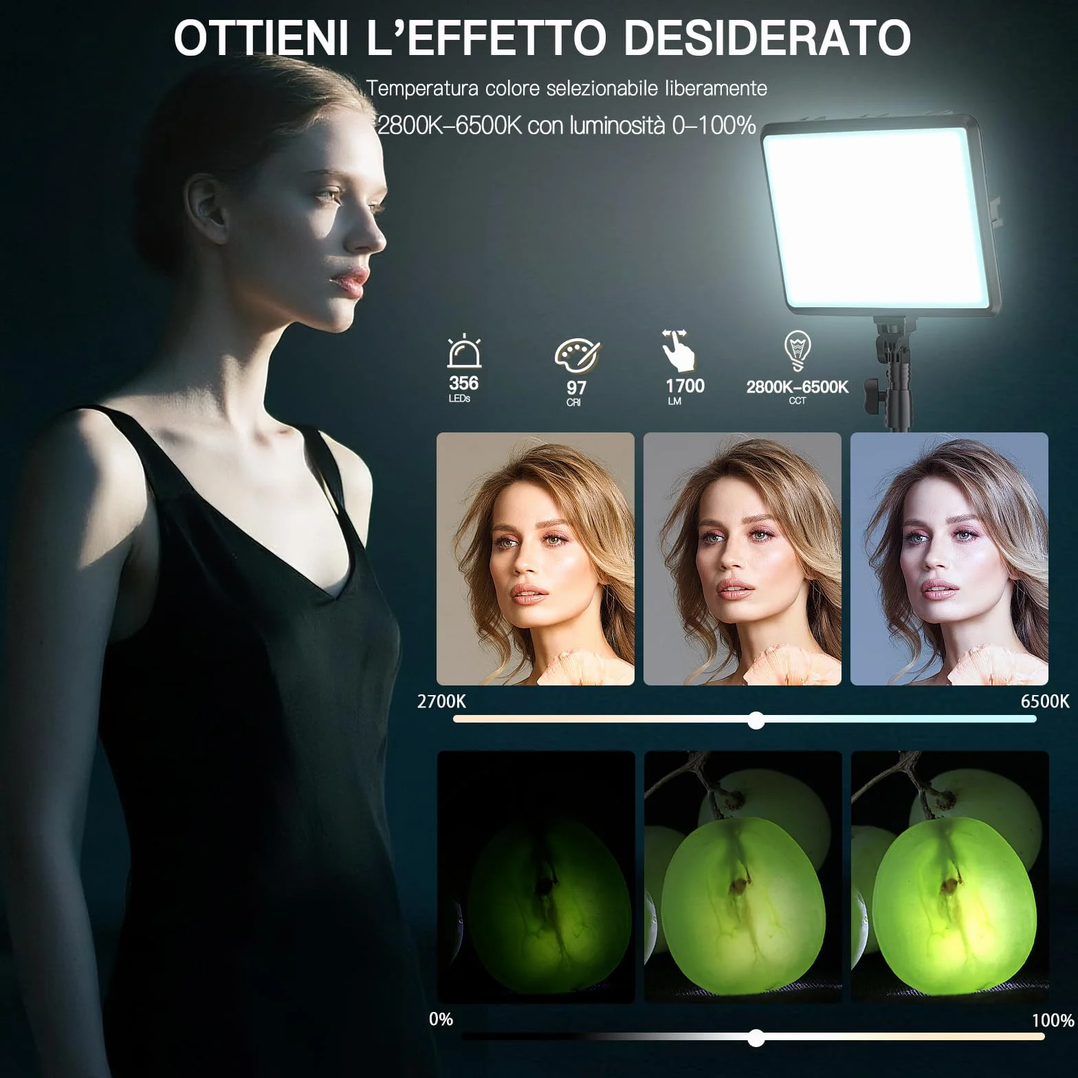 Kit di 2 Luci Video a LED, Luce da Studio Dimmerabile 2800-6500K Kit con Supporto per Treppiede e Supporto per Telefono, Luce Flusso da 185,4 cm per Fotografia Foto di Prodotti, Personaggi, Youtube