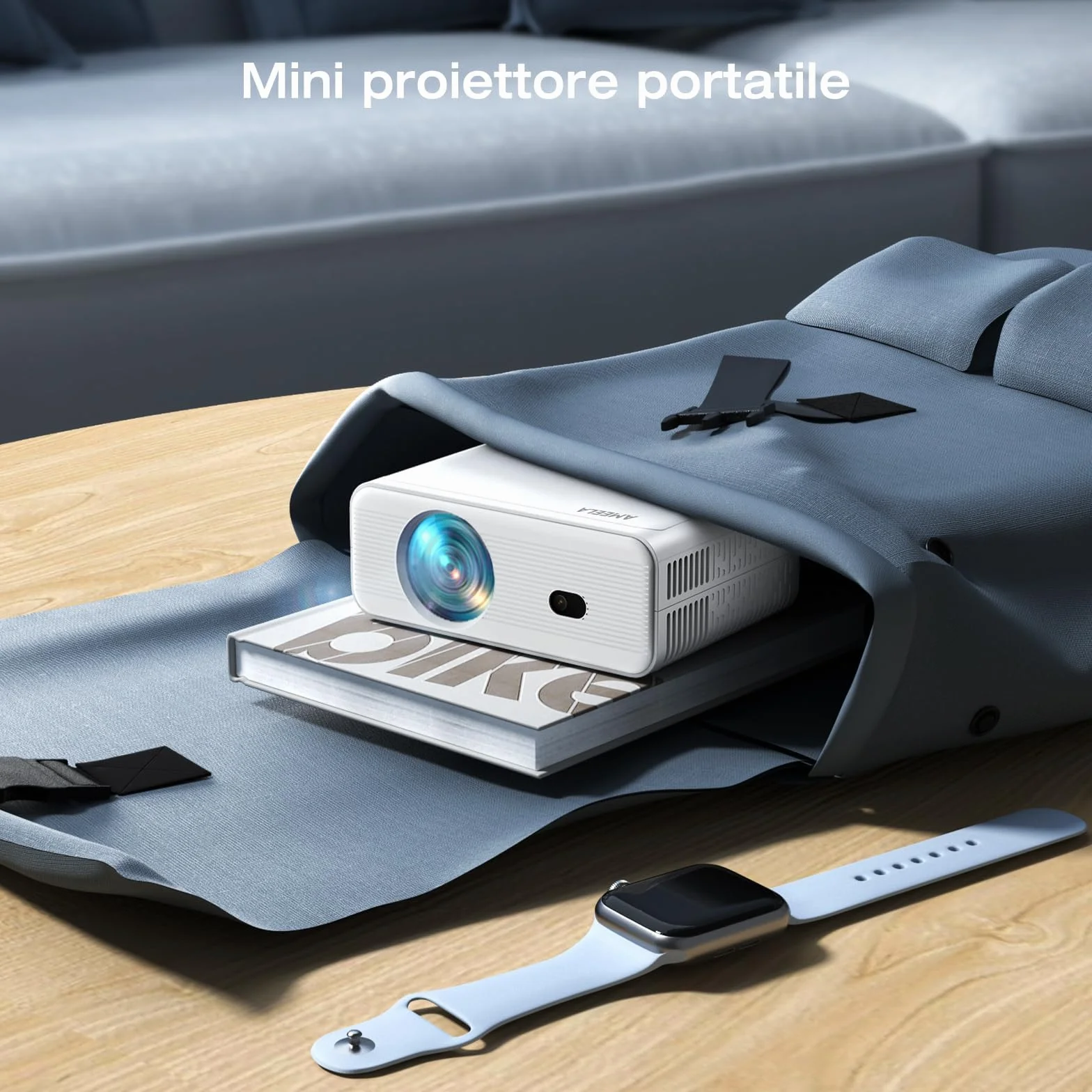 18000 Lumens Proiettore, Full HD 1080P Mini Proiettore, AMEELA Videoproiettore, 2.4/5G WiFi Bluetooth Proiettore, Proiettore portatile compatibile con chiavetta TV/USB/laptop/HDMI/iOS/Smartphone