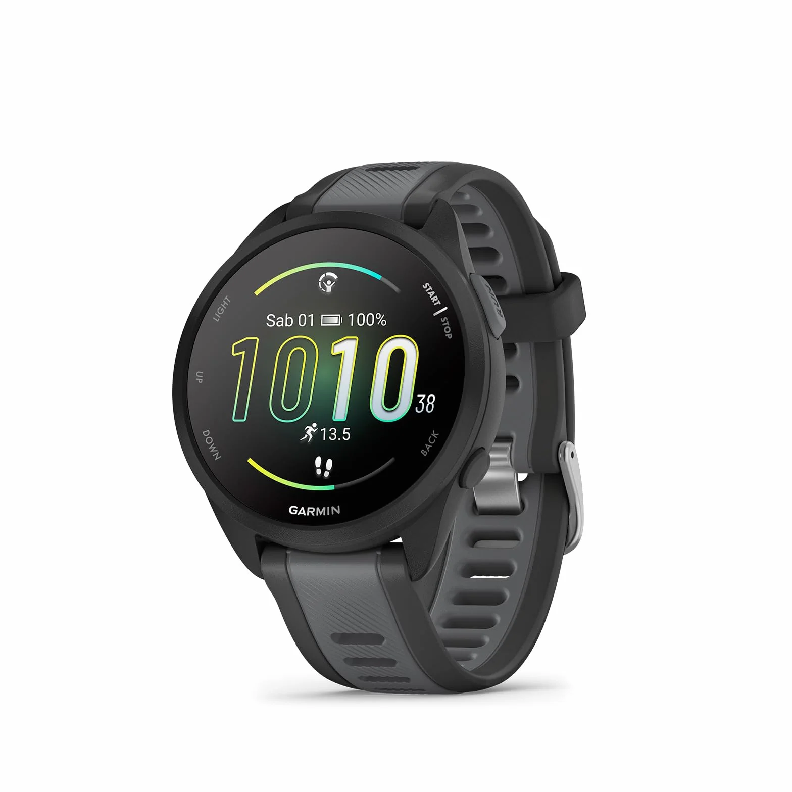Garmin Forerunner 165, Smartwatch per la corsa, 43mm, GPS, Cardio, VO2max, Report mattutino, HRV Status, Piani gratuiti 5K, 10K e 21K, Training Readiness, GarminPay, Black & Slate Gray