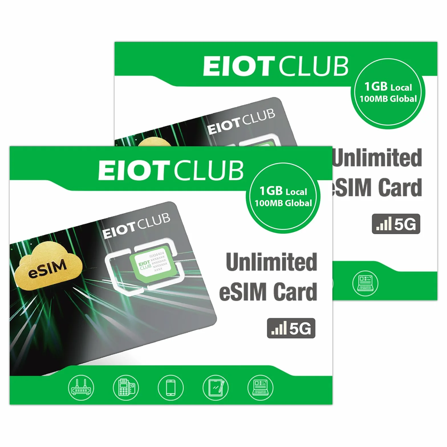 EIOTCLUB Adattatore eSIM Solo per Android: Trasforma il tuo Smartphone in un Dispositivo eSIM, Download Illimitati, 1.1GB di Data Inclusi, Roaming 200+ Paesi (Scheda Fisica, 2 pezzi)