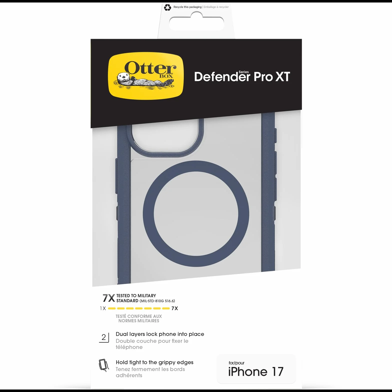 OtterBox Defender Series Pro XT Clear MagSafe cover per iPhone 17, resistente a shock e cadute, cover ultra robusta, testata 7x vs le norme anti caduta MIL-STD 810G, Trasparente/Blu