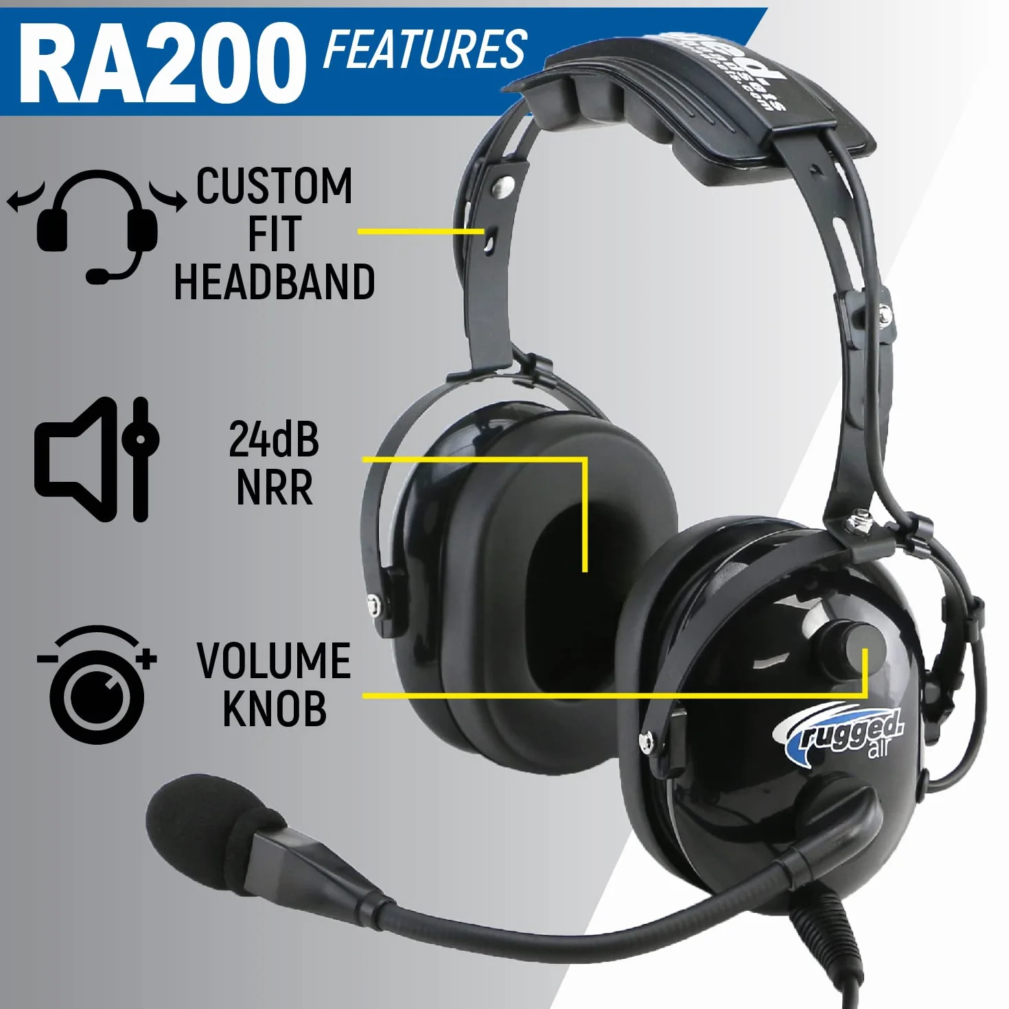 Rugged Air RA200 Cuffie per piloti con riduzione passiva del rumore