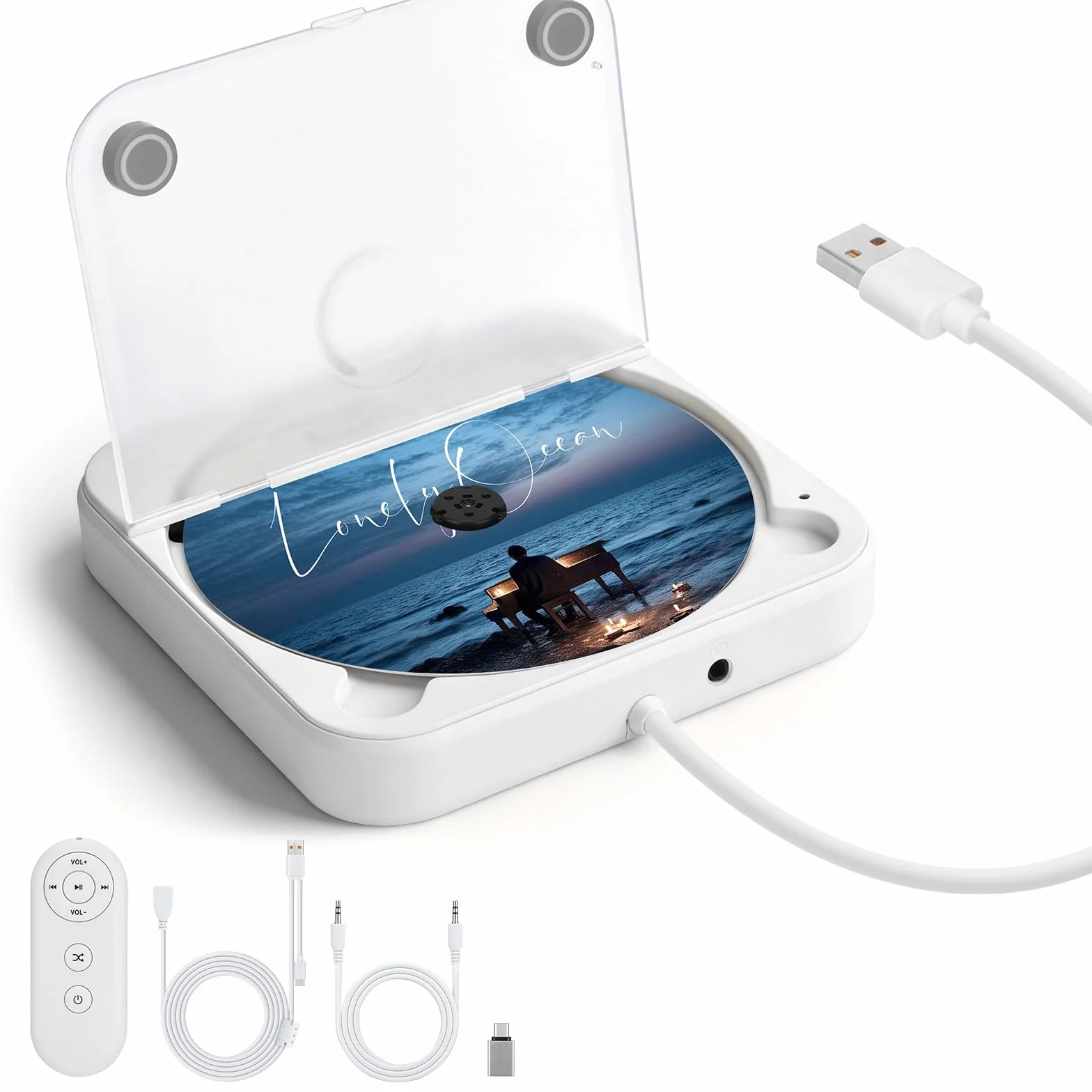 Lettore CD Portatile per Auto Porta USB AUX Compatibile Autoradio Laptop TV CD-MP3 CD-RW CD-R