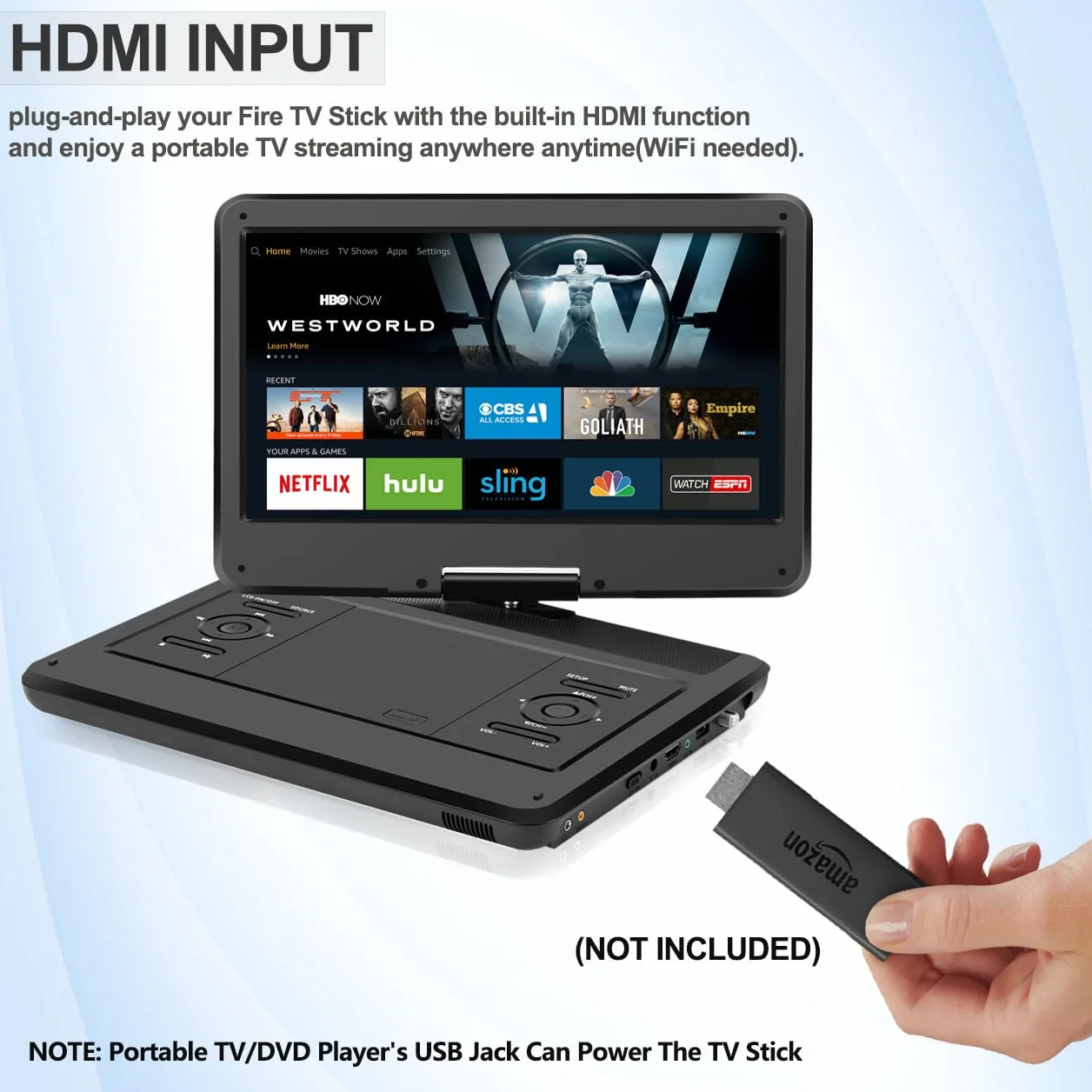 KCR Lettore DVD portatile 14,0 pollici con HD e USB/HDMI/AV/Audio, telecomando HEVC Main 10