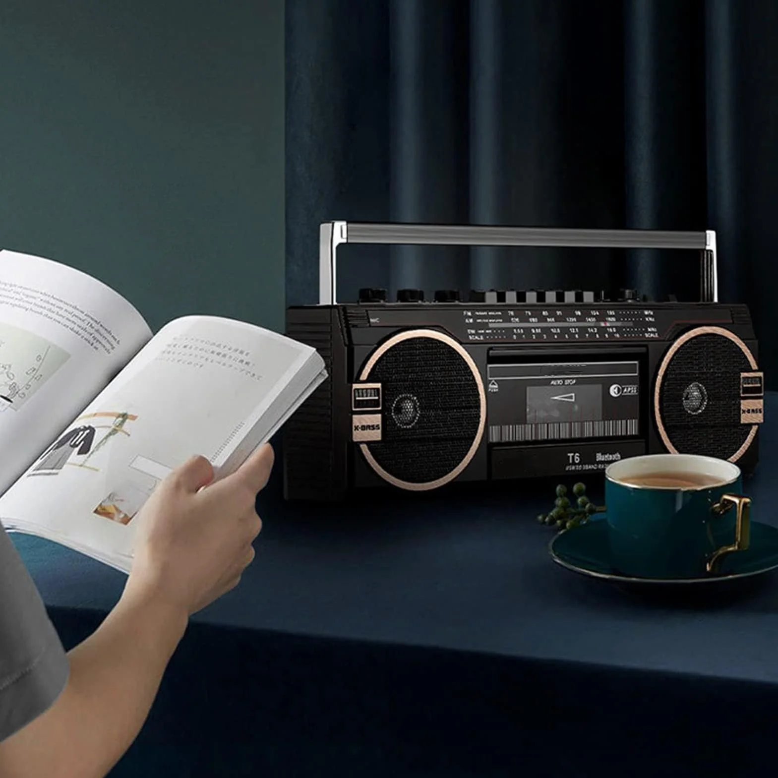Lettore CD classico retrò registratore portatile Bluetooth cassette radio AM/FM manopole volume