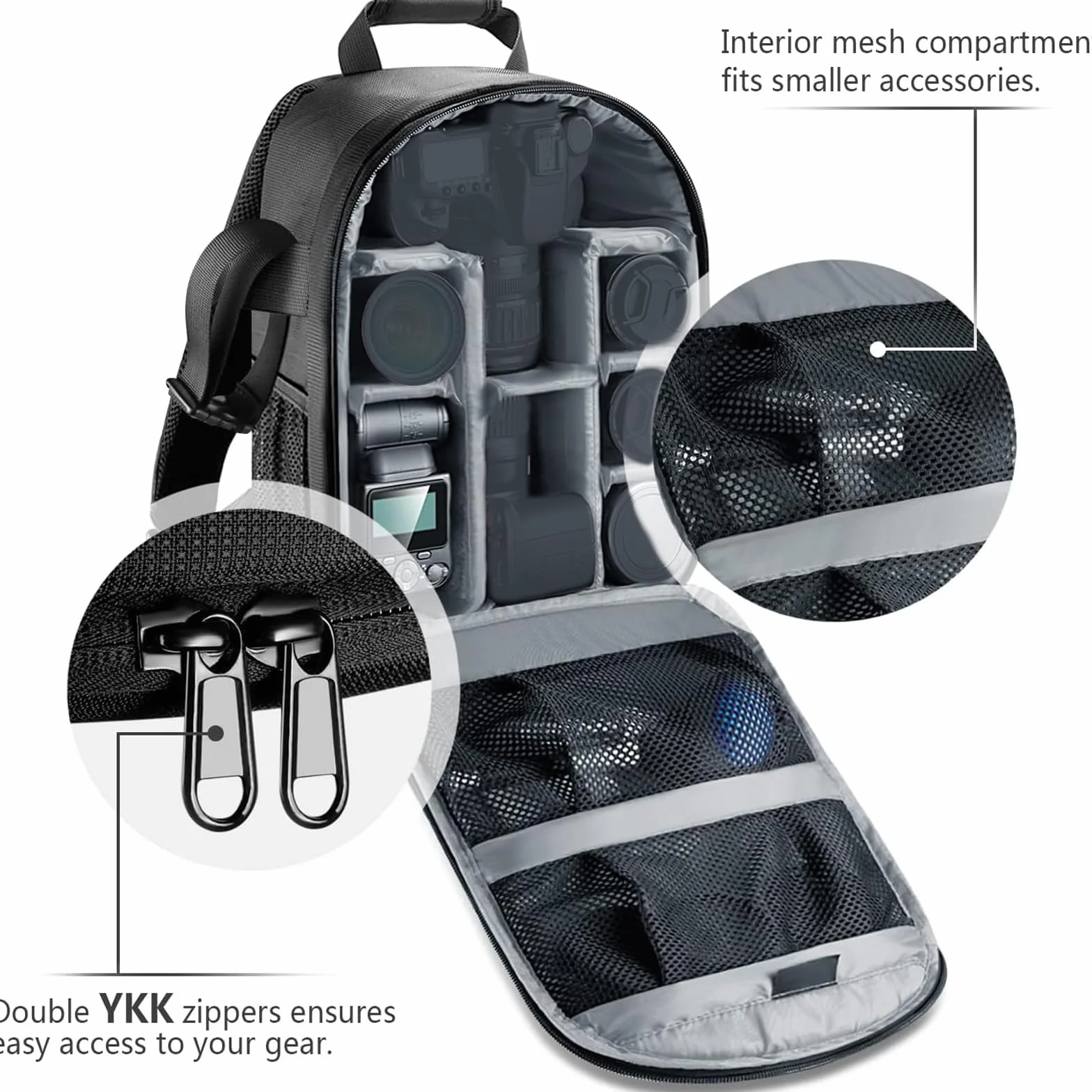 Neewer, Zaino imbottito flessibile per fotocamera, antiurto, con scomparti, per fotocamere SLR, reflex, mirrorless e relativi obiettivi, flash, telecomando per scatto a distanza (grigio all’Interno)