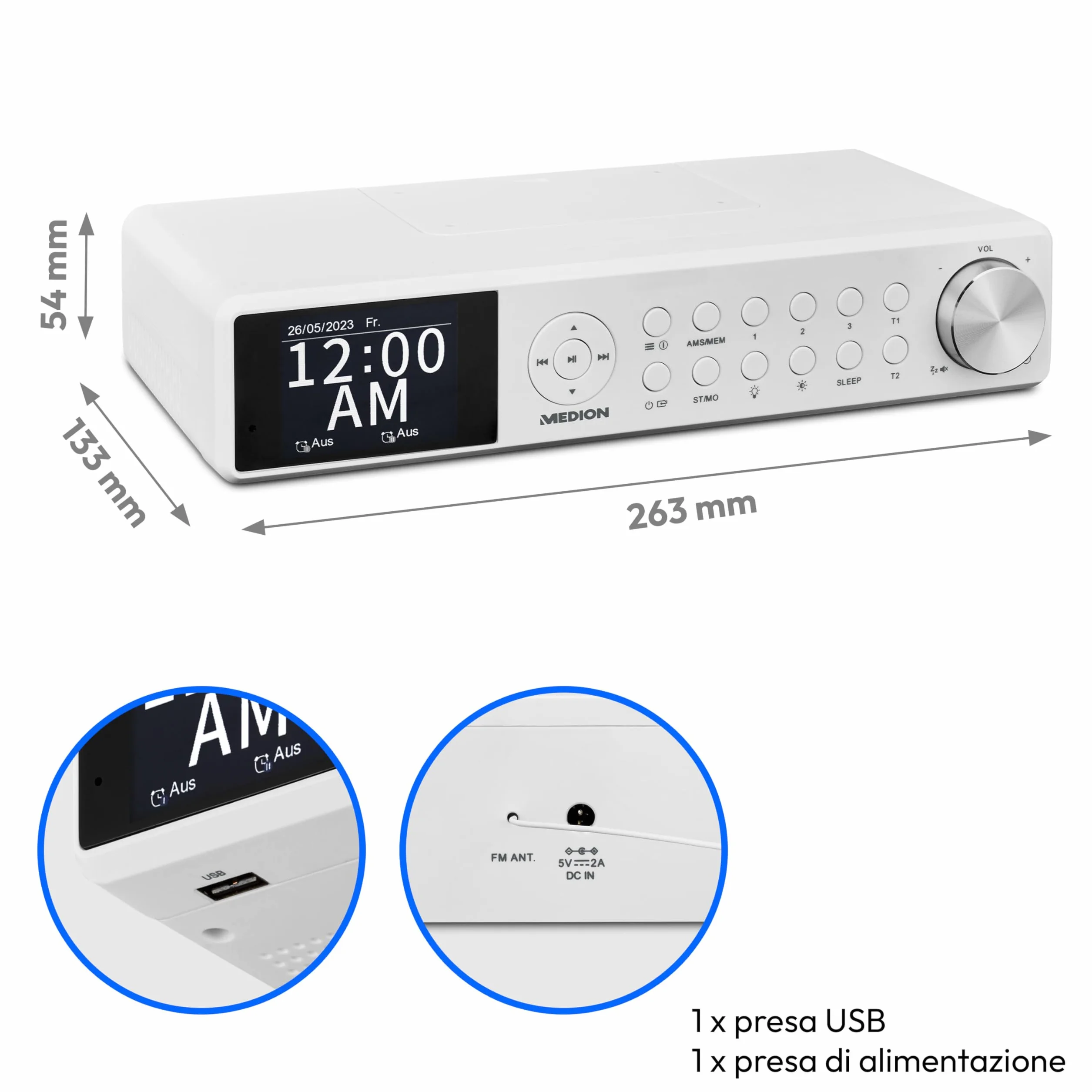 MEDION Radio da cucina sottopensile P66750 DAB+ FM TFT Bluetooth LED bianca