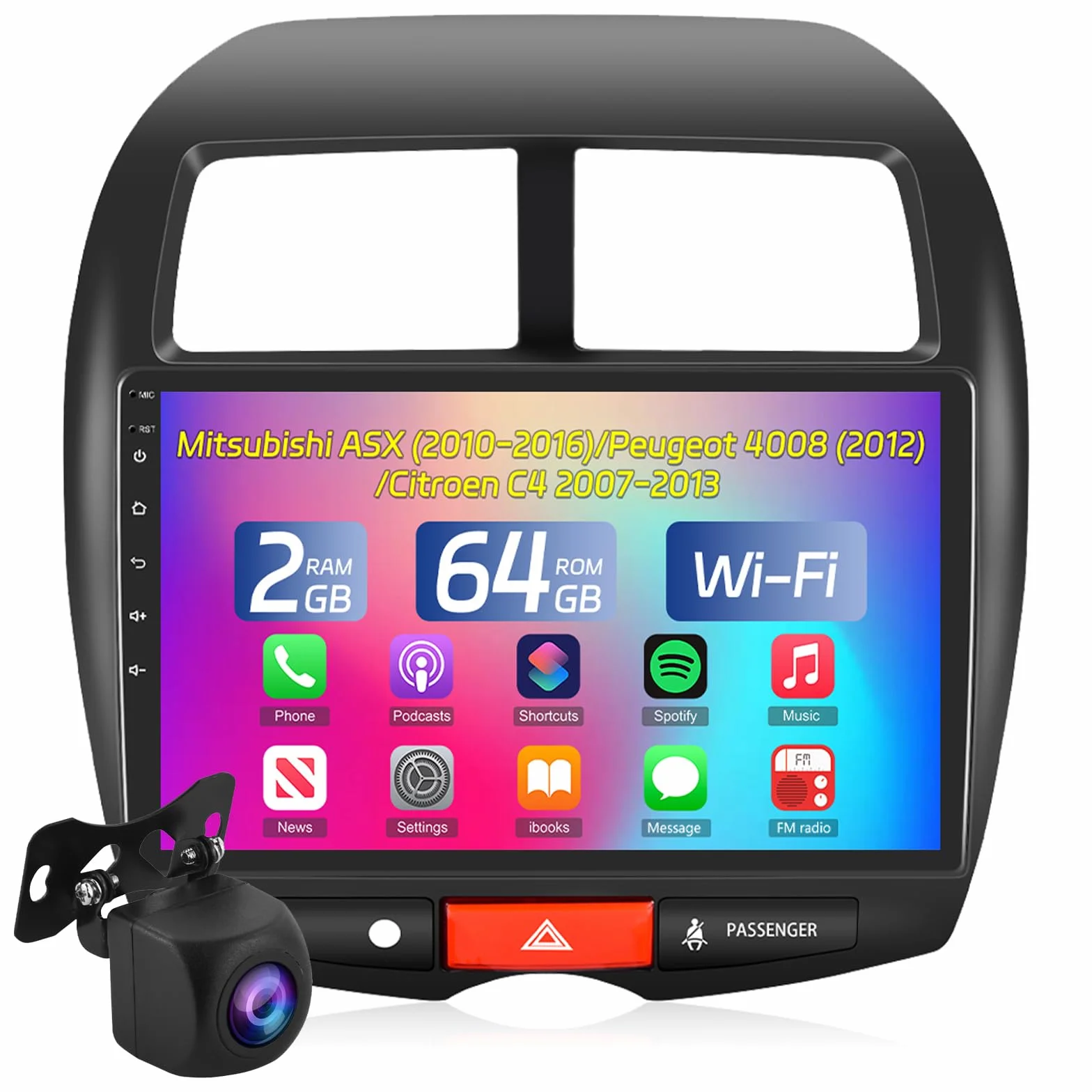 NHOPEEW Autoradio 2+64G per Mitsubishi ASX 2010-2016/Peugeot 4008 2012/Citroen C4 2007-2013 - Carplay senza fili e Android Auto - Stereo Android da 10,1 pollici con WiFi EQ GPS Mirror Link FM RDS