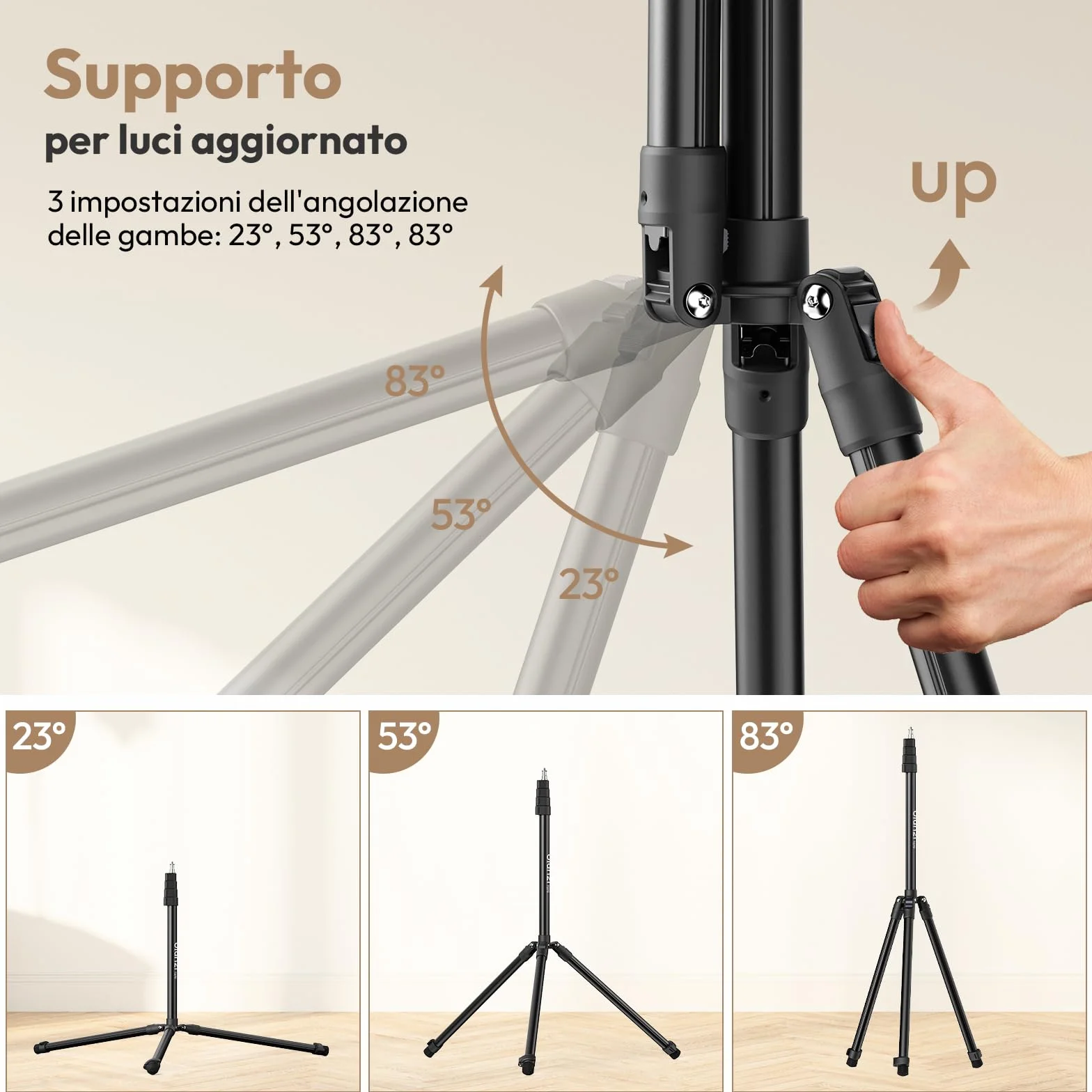 ULANZI T270, Stativo Fotografico in Alluminio da 270cm, Cavalletto per luci fotografiche con pesa 1,27 kg e capacità di carico 6 kg, Treppiede con vite da 1/4" per fotografia in Studio ed Esterna