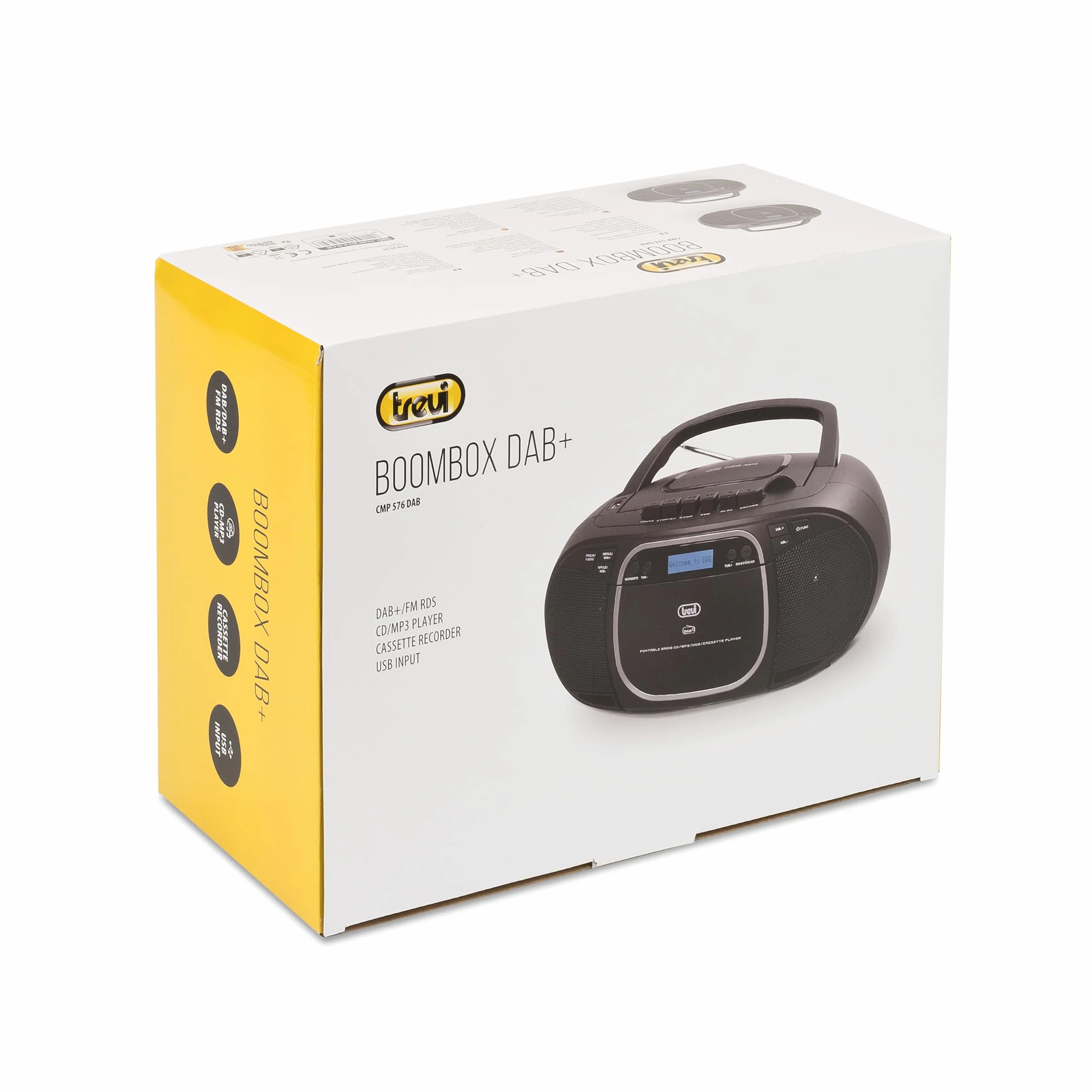 Trevi CMP 576 Stereo Portatile DAB FM, Boombox con Lettore CD e Musicassette, Ingressi USB, AUX-IN e Presa Cuffia