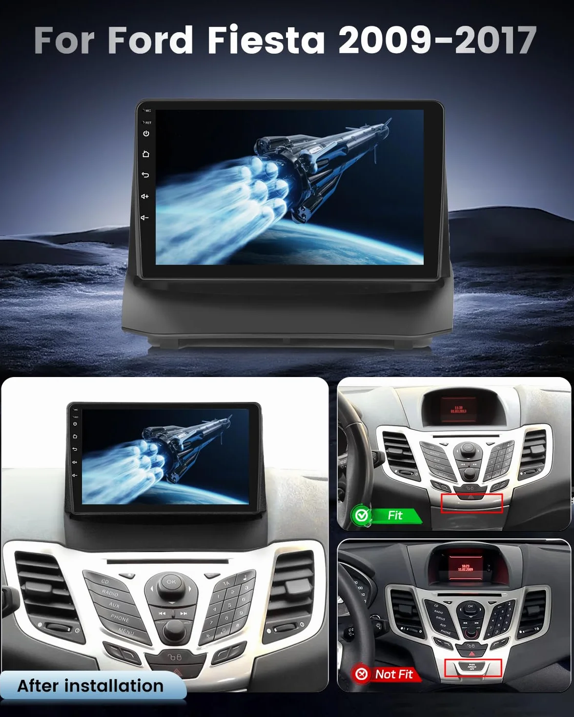 NHOPEEW Autoradio Android 2+64G per Ford Fiesta 2009-2017 con supporto per CarPlay wireless e Android Auto FM RDS navigazione GPS comandi al volante 40 temi dell'interfaccia utente e video online