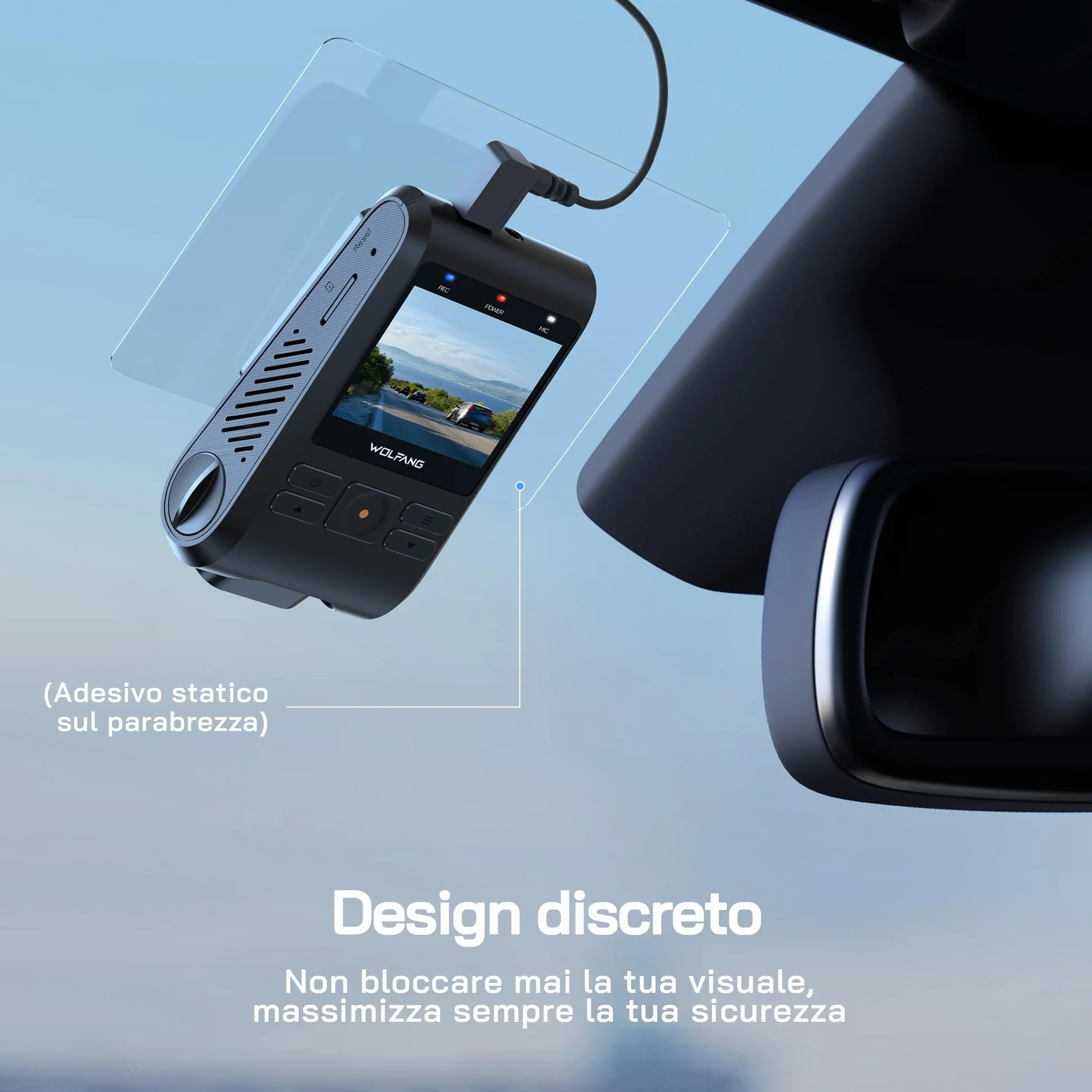 WOLFANG Dash Cam Auto 1440P, WiFi Dashcam per Auto con Scheda SD 32G, Telecamera Auto 170° Grandangolo, Visione Notturna,G-Sensor, WDR, Monitor di Parcheggio, Registrazione in Loop