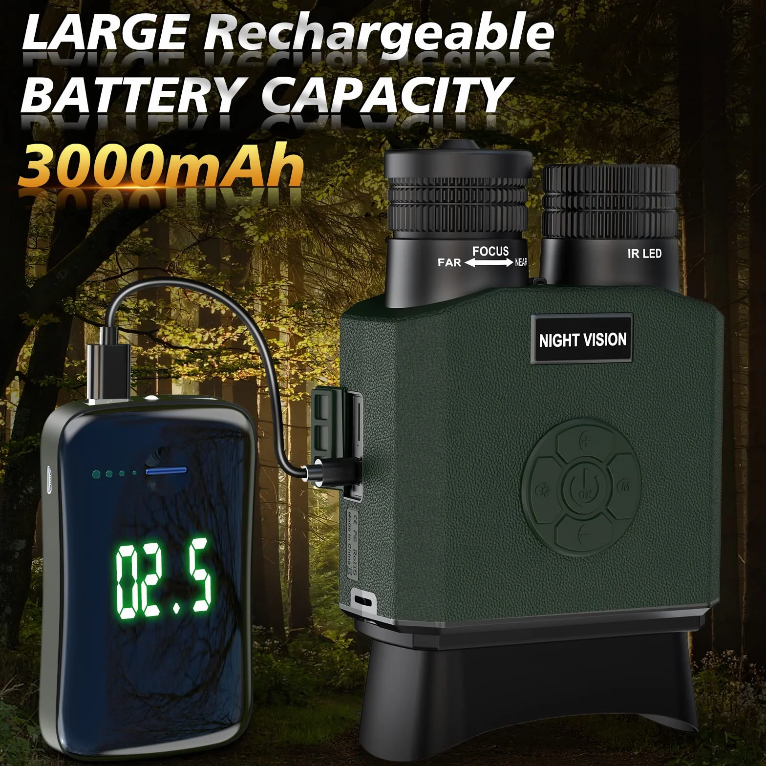 Binocolo Visione Notturna, Relassy 1080P HD Visore Notturno Digitale Infrarossi,Ricaricabile 3000mAh, 9-Livello Infrarossi, Zoom Digitale 6X, 3,5" TFT LCD Per Caccia, Birdwatching, Campeggio