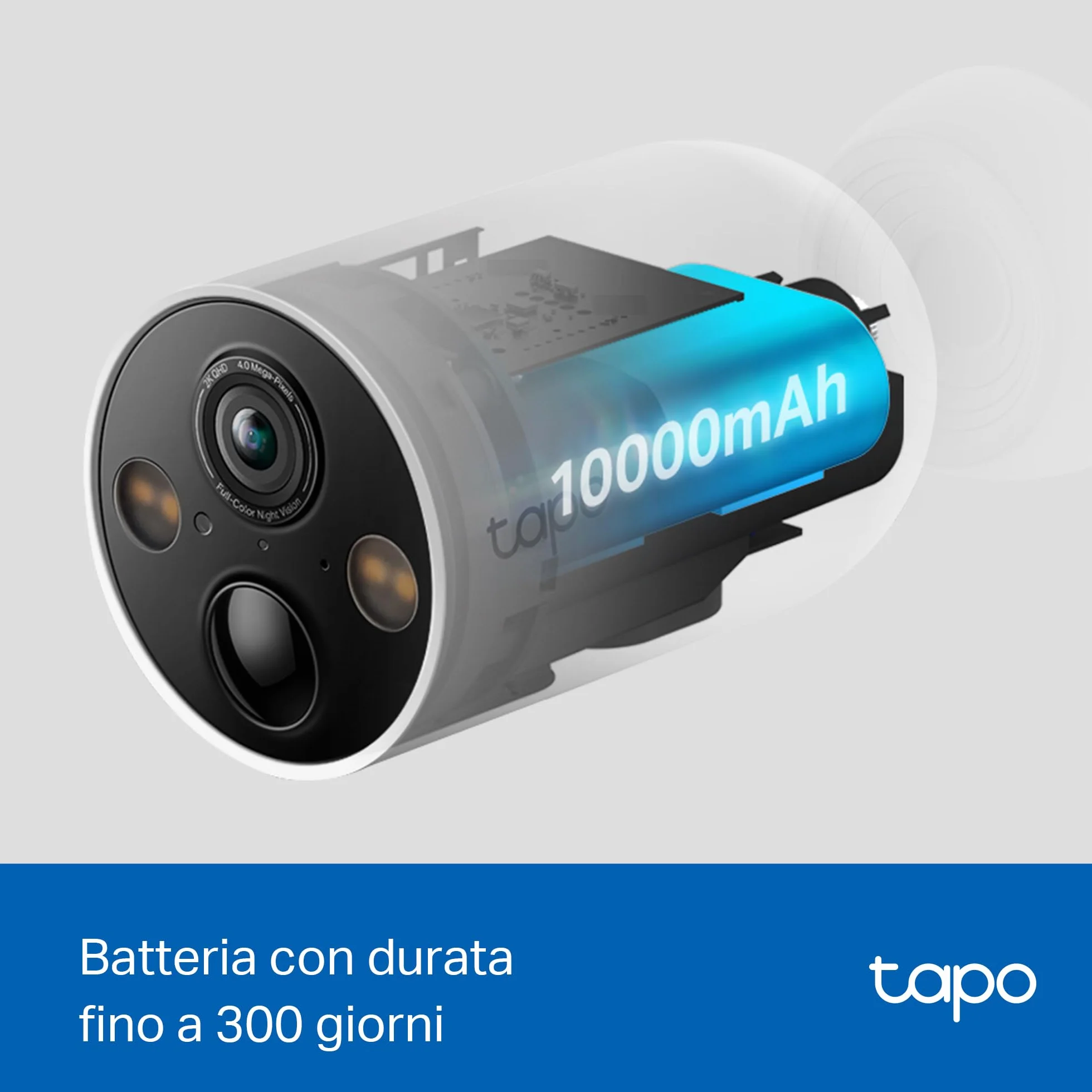 Tapo C425 Telecamera WiFi Esterno 2K 4MP Base Magnetica Batteria 10000mAh Allarme Movimento IP66 Audio Bidirezionale Visione Notturna Colori