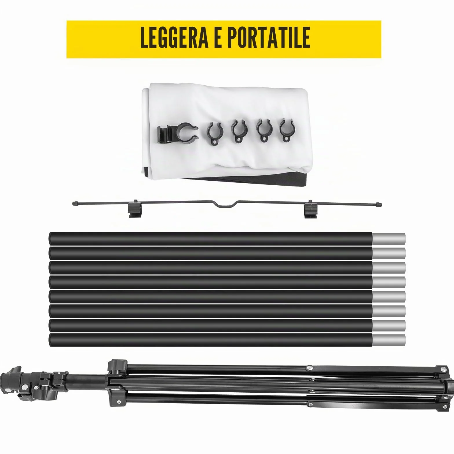 VEVOR Schermo Cinematografico per Esterni, 254cm, HD 16:9 Schermo del Proiettore Portatile con Supporto Treppiede in Alluminio, Grandangolo di 160 Gradi, per Casa, Cattedrale, Bianco