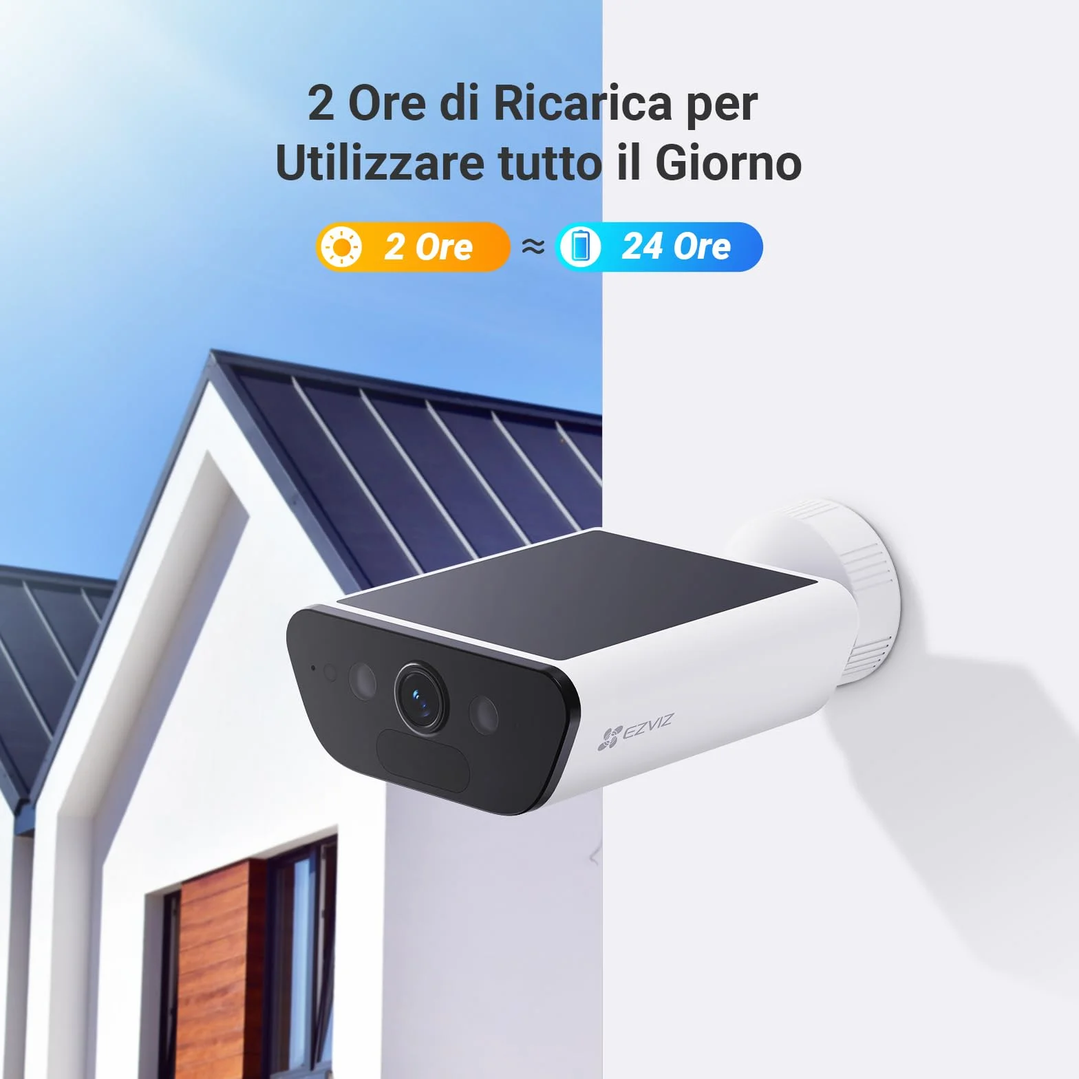 EZVIZ CB5 4K Telecamera Wi-Fi Esterno a Batteria Solare, 100% Senza Fili, Pannello Solare Integrato, Rilevamento di Persone/Veicoli, Visione Notturna a Colori, Audio Bidirezionale, Impermeabile IP65