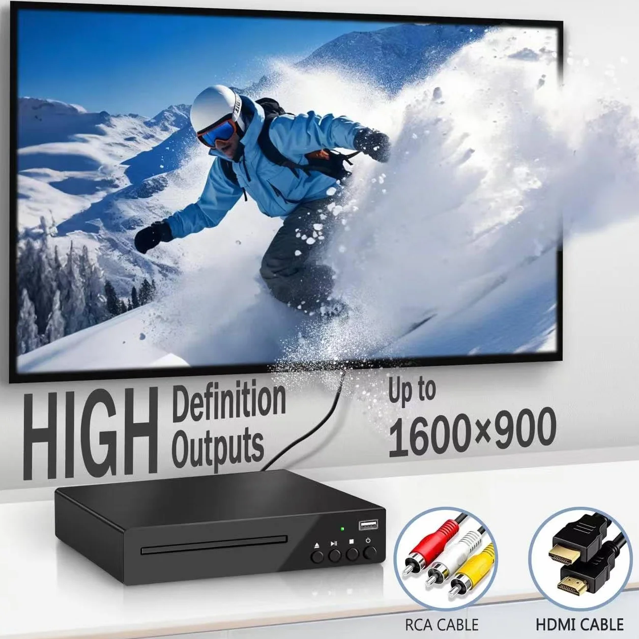 Lettore DVD con connettore HDMI, Lettori DVD Player Full HD 1080P per compatibilità con TV NTSC/PAL, connettore USB integrato, lettore CD Disc region-free compatibile con Smart TV/sistema audio