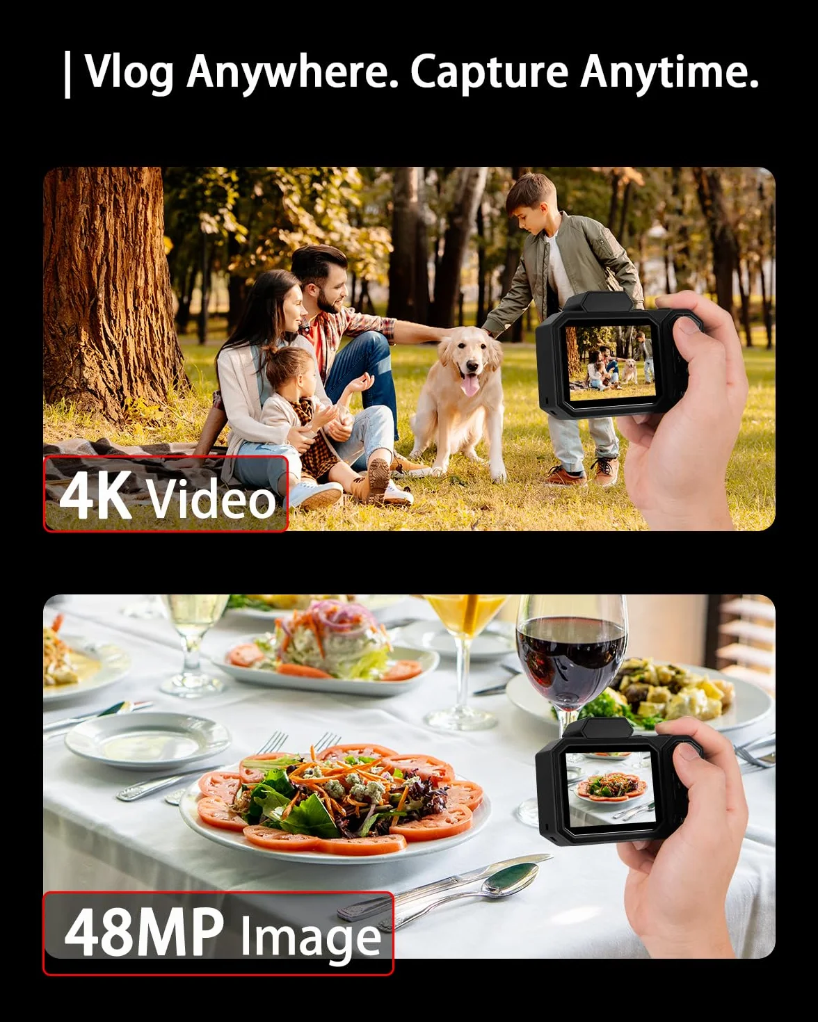 Macchina Fotografica Digitale, Bextgoo Fotocamera 4K per Vlog con Scheda da 64GB, Fotocamera con Autofocus da 48MP, Zoom 12X, Flash e Anti-Shake, Fotocamera Digitale Compatta per Adulti e Adolescenti