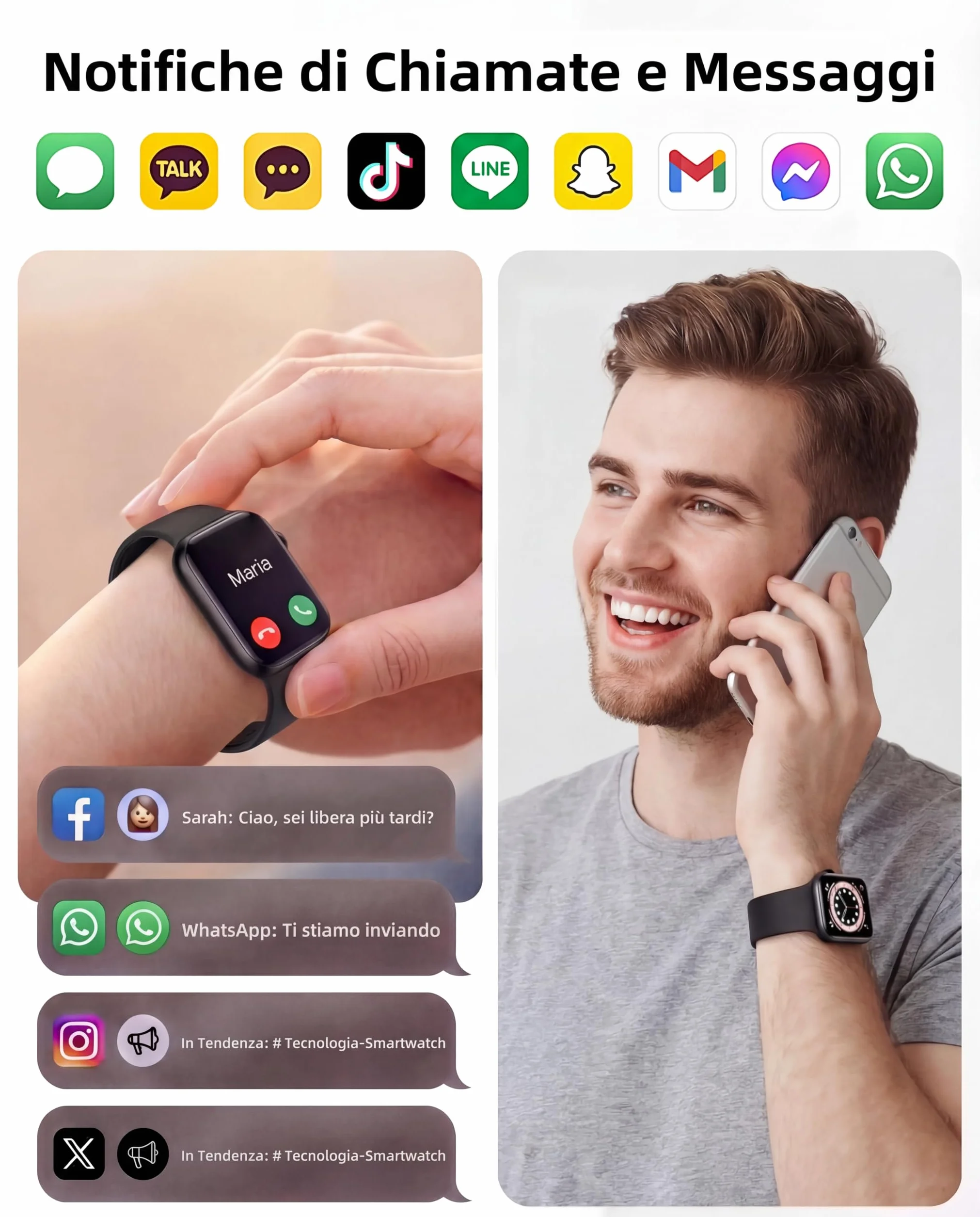 Smartwatch Uomo Donna, 1.83'' Orologio Smart Watch con Chiamata Bluetooth,Pressione Sanguigna/Cardiofrequenzimetro/Sonno,Contapassi,120+ Modalità Sportive,Impermeabile IP68 Fitness Tracker Android iOS