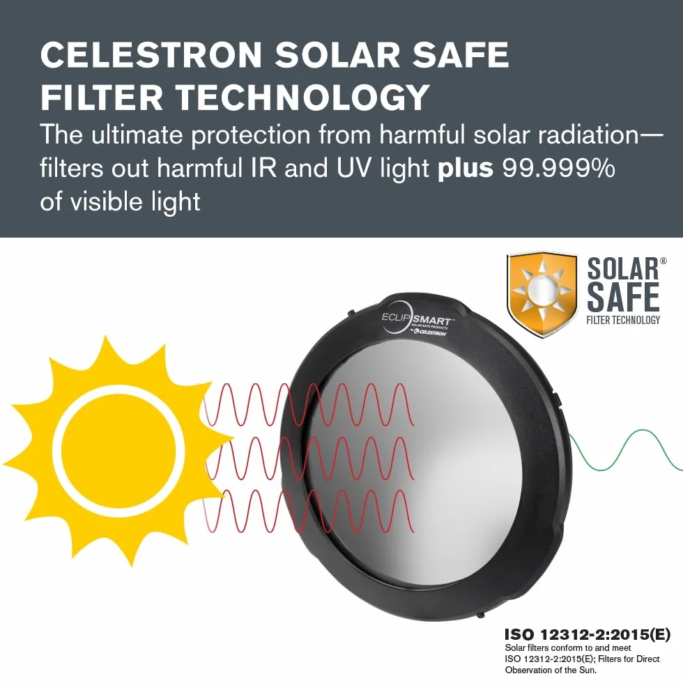 Celestron 94244 EclipSmart Filtro telescopio per eclisse solare – Conforme a ISO 12312-2, tenuta sicura con film Solar Safe, funziona con i telescopi Schmidt-Cassegrain/EdgeHD da 8”, Nero