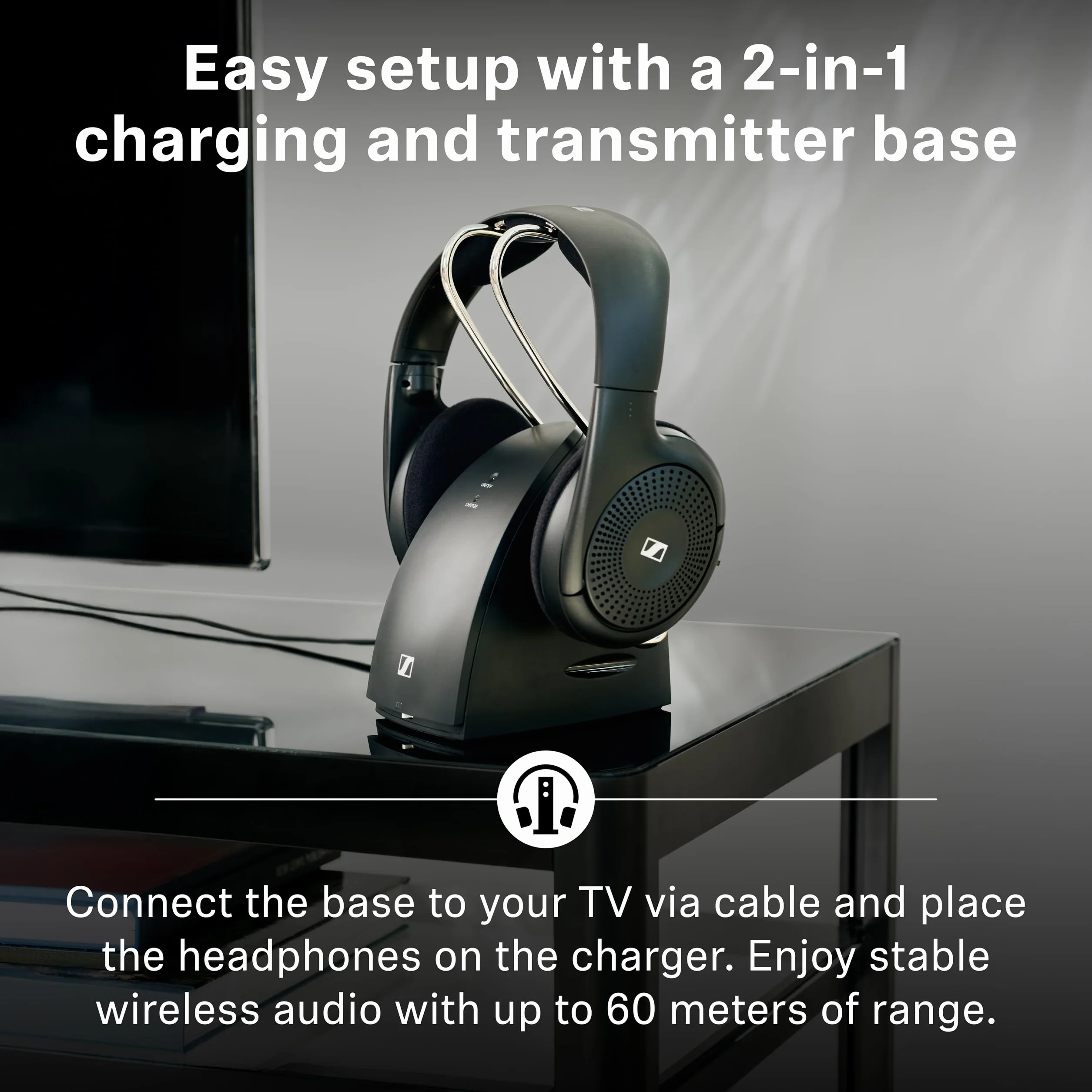Sennheiser Cuffie Wireless RS 120-W On-Ear per TV, 3 Modalità Audio, Volume, Portata 60 m, Nero