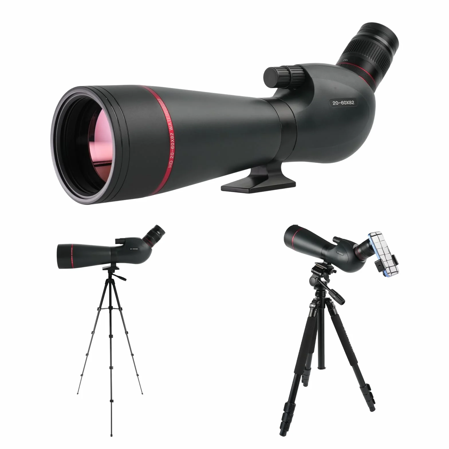 Cannocchiale da Punta HD 20-60x82 BAK4 FMC Impermeabile IPX7 con Treppiede, Adattatore Smartphone per Caccia Birdwatching Tiro