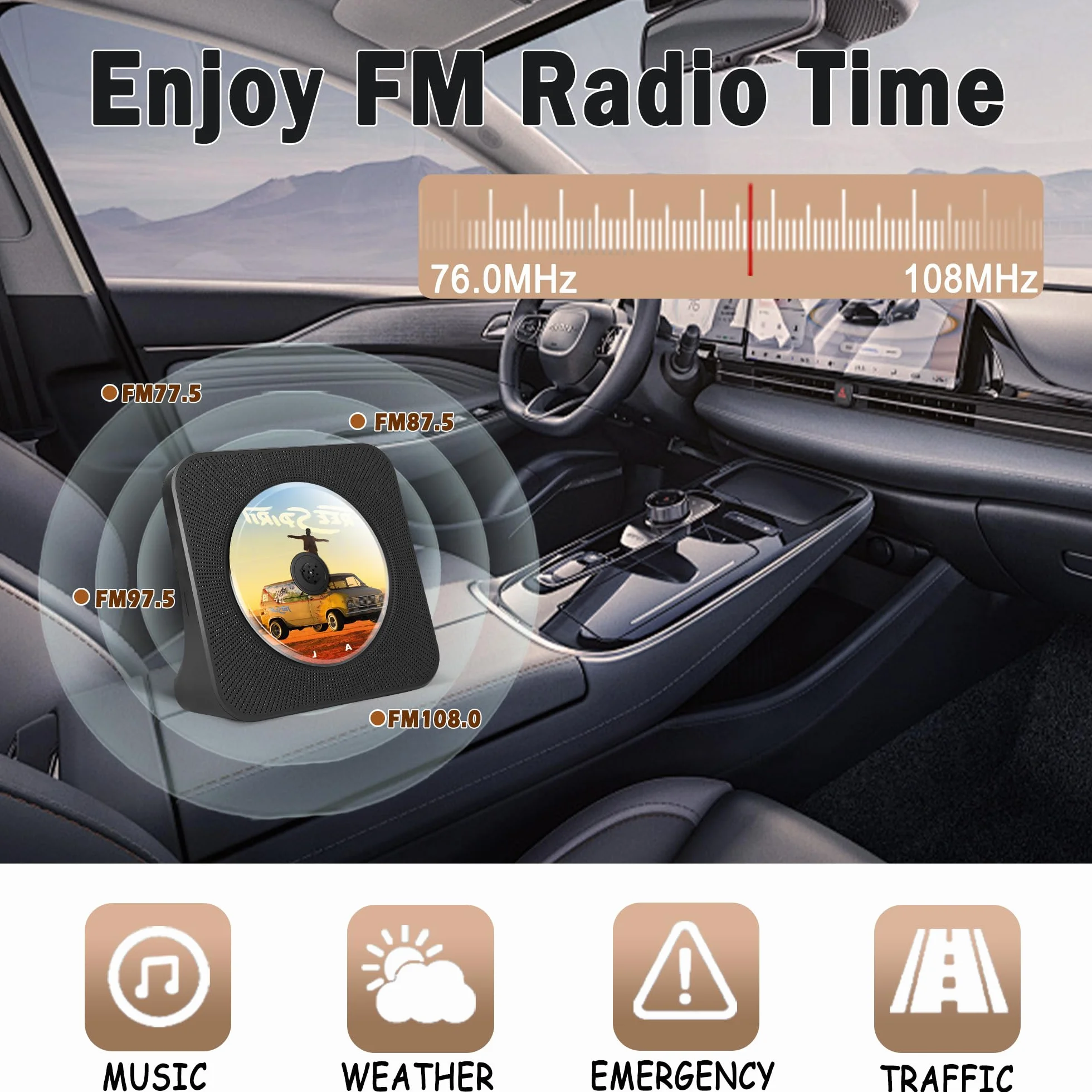 Lettore CD Portatile con Bluetooth, USB, AUX, Stereo Lettore CD Casa Ricaricabile con Copertura, HIFI Sterei per CDs（Nero）