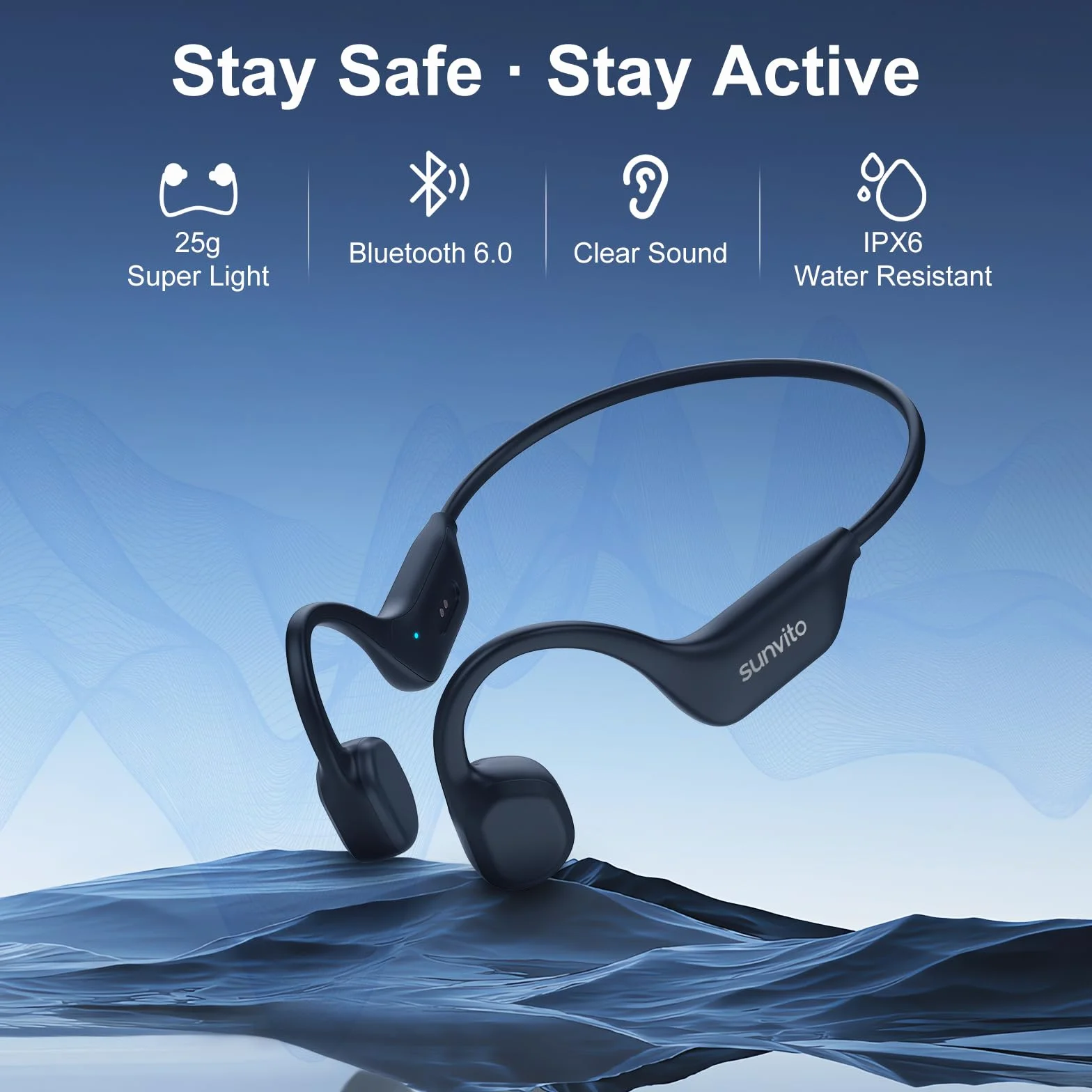 Cuffie a Conduzione Ossea Bluetooth 6.0, Auricolari Wireless Open Ear, Impermeabili IPX6, Connettività Doppia, 10 Ore di Autonomia, Cuffie Sportive per Corsa, Ciclismo e Palestra