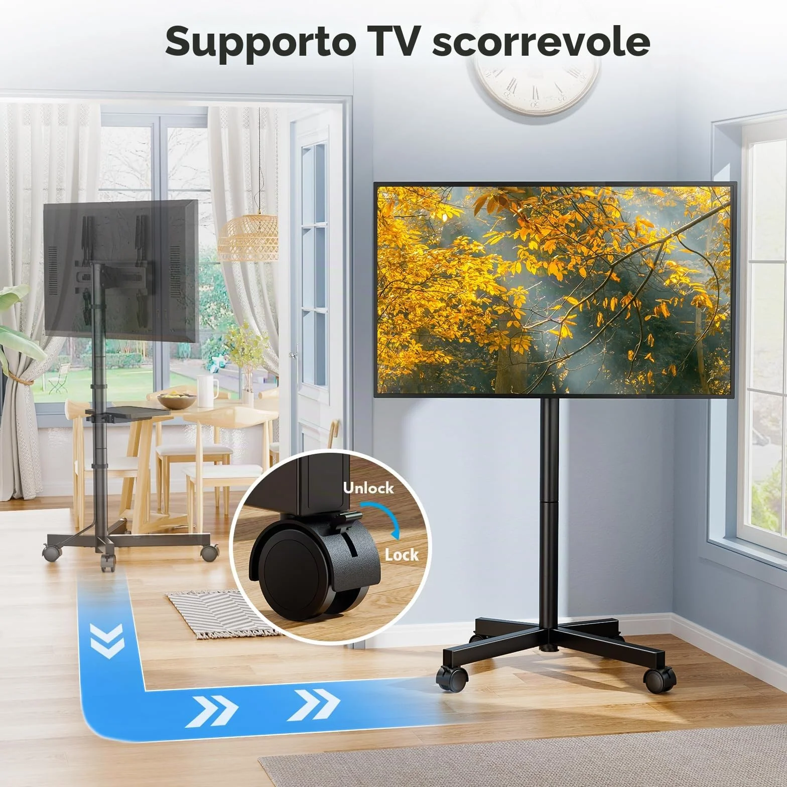 Supporto TV da Pavimento per Schermi Plasma/LCD/LED 23-60 Pollici con Ruote, Carrello Staffa Porta Mobile Supporto TV Fino a 40 kg, Max VESA 400 x 400 mm
