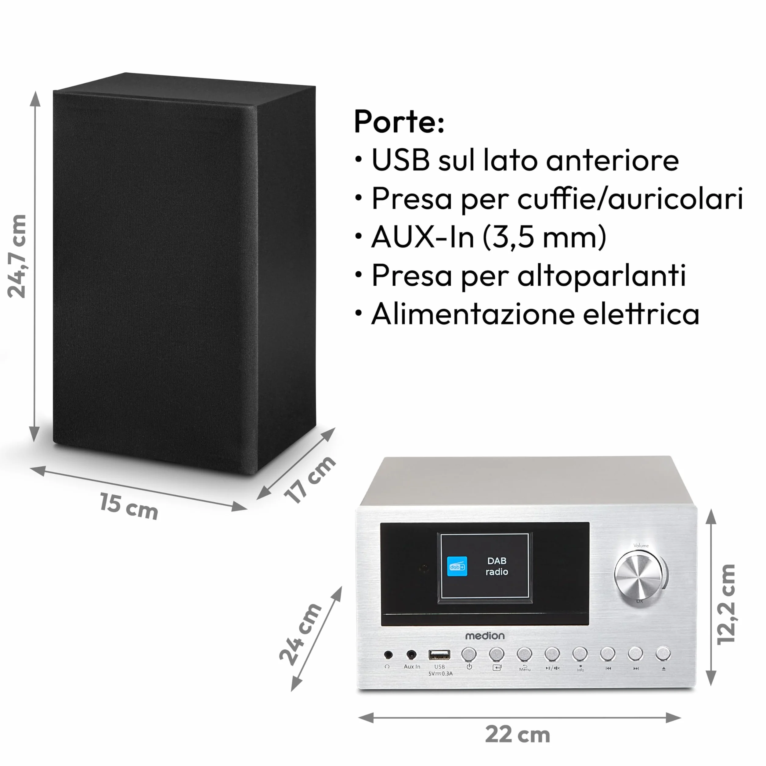 MEDION Micro Impianto Audio Compatto P85003 Radio Internet DAB+ FM Bluetooth USB AUX 2x150 W