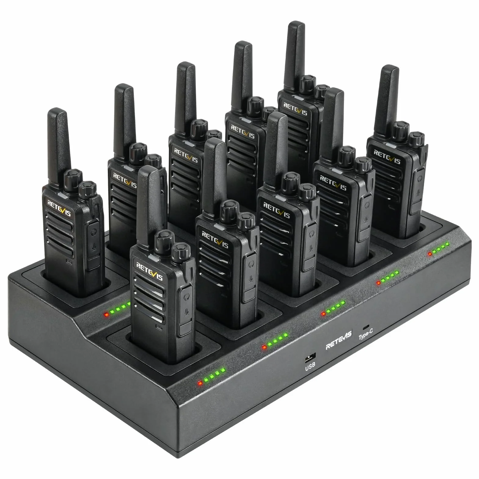 Retevis RT668 Walkie Tlkie Pofessionali, Nero, 3P x 5L x 11,6H cm, Robusto, PMR446 Caricatore a 10 Vie, Portatile, per Fornitori, Magazzino (Nero, 10Pz)