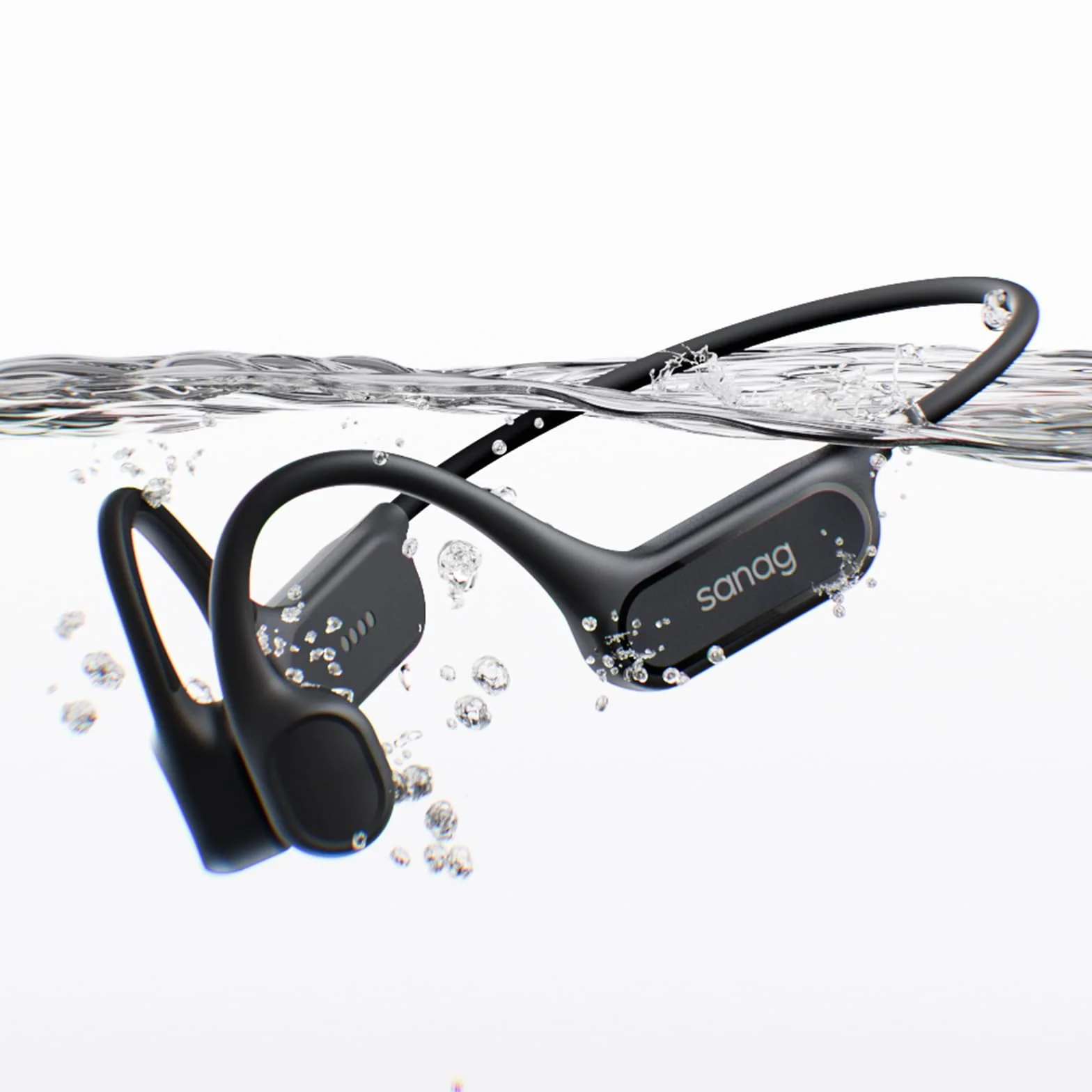 SANAG B33S Cuffie Conduzione Ossea Nuoto, Cuffie Subacquee per Piscina IPX8 Impermeabili con Wireless Bluetooth, Microfono, Lettore MP3 da 32G, 8 Ore di Riproduzione, Auricolari Nuoto Musica, Nero