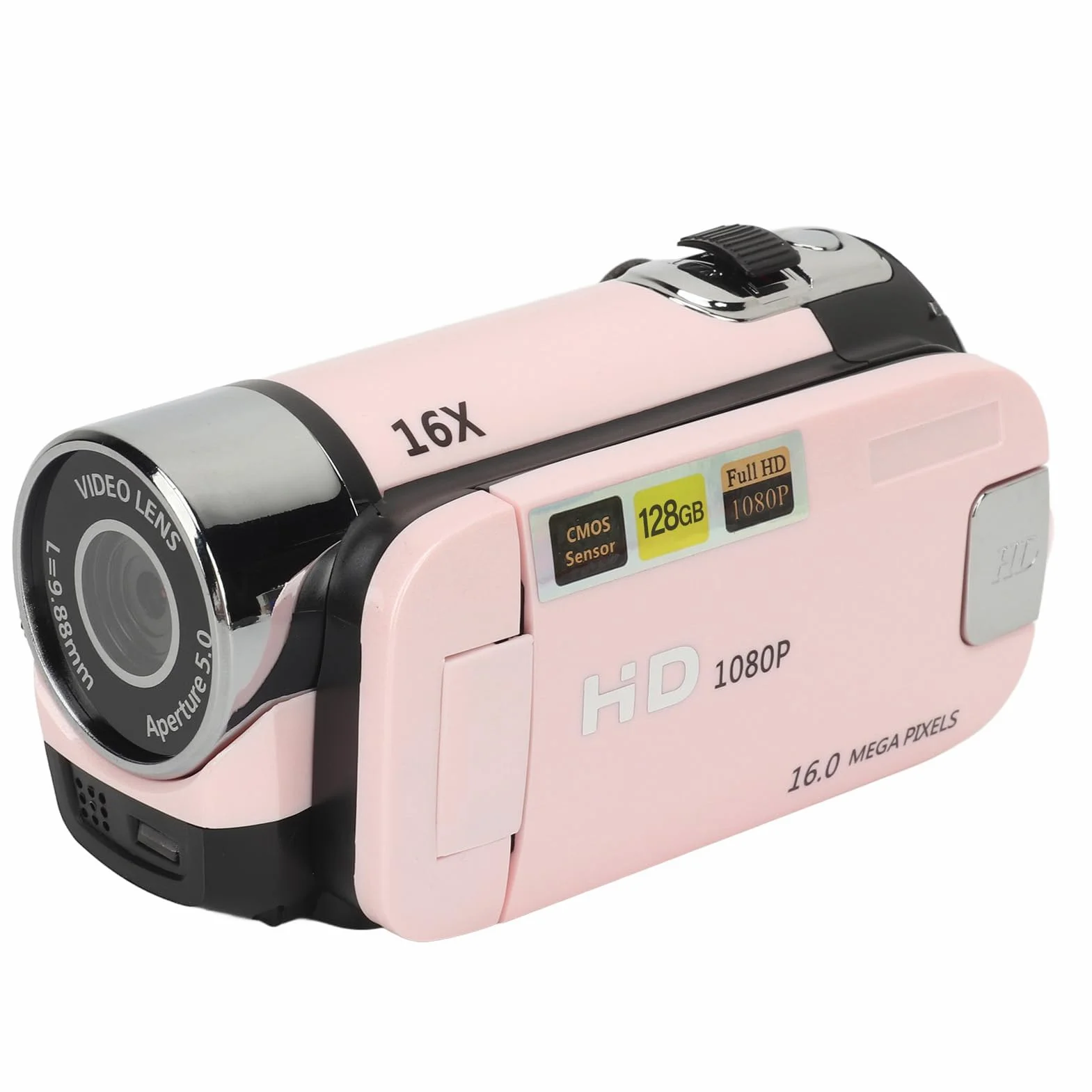 Fotocamera Digitale HD 1080P, Videocamera per con Zoom 16X con Schermo Ruotabile da 2,4 Pollici per la Fotografia, Fotocamera Selfie Portatile da 16 MP con Luce di (PINK)