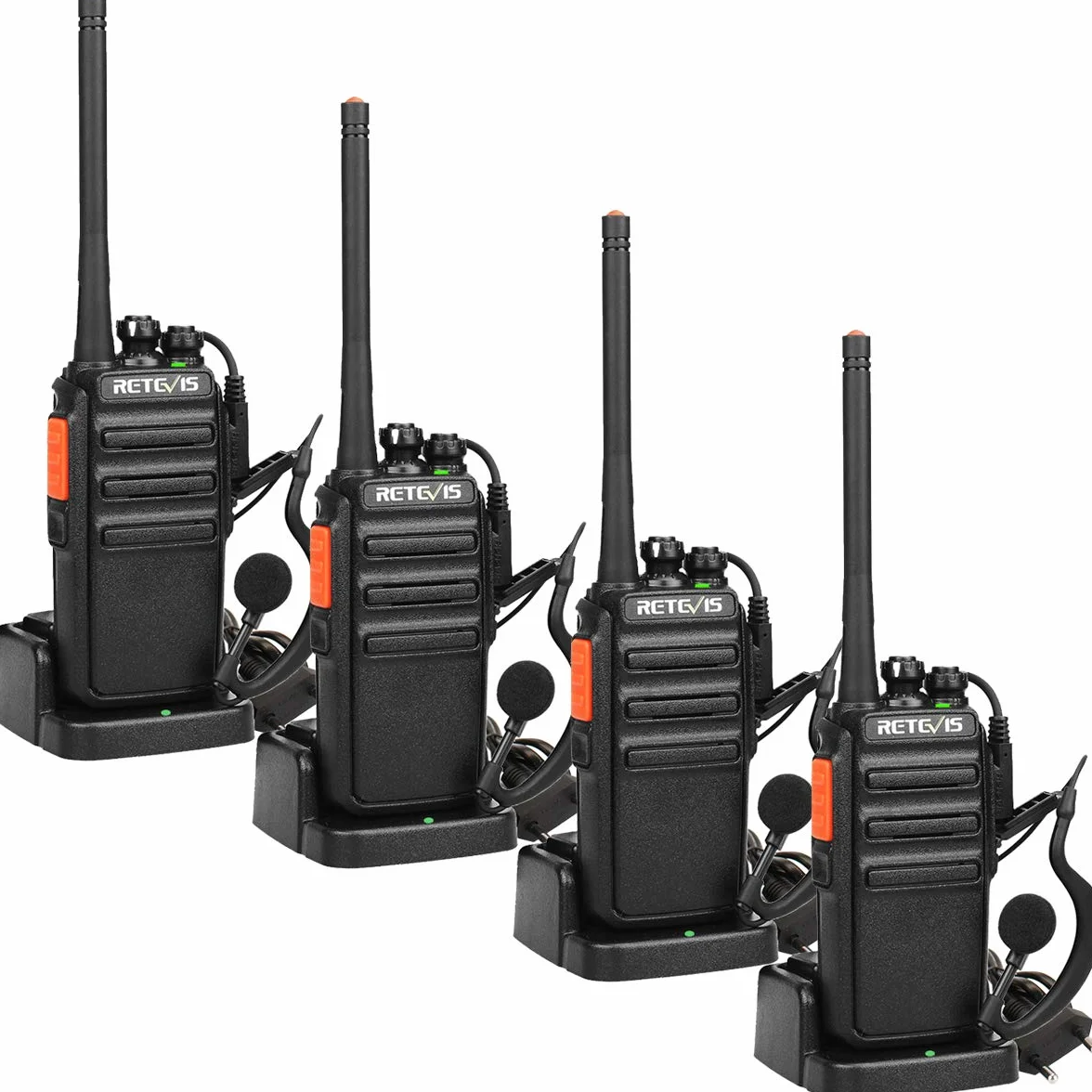 Retevis RT24 Walkie-Talkie Professionali, Ricetrasmittenti Radioline Walkie Talkie, PMR446 Licenza-Libero, VOX 16 Canali CTCSS/DCS, Ricetrasmettitore Lunga Distanza con Auricolare (4 Pezzi, Nero)