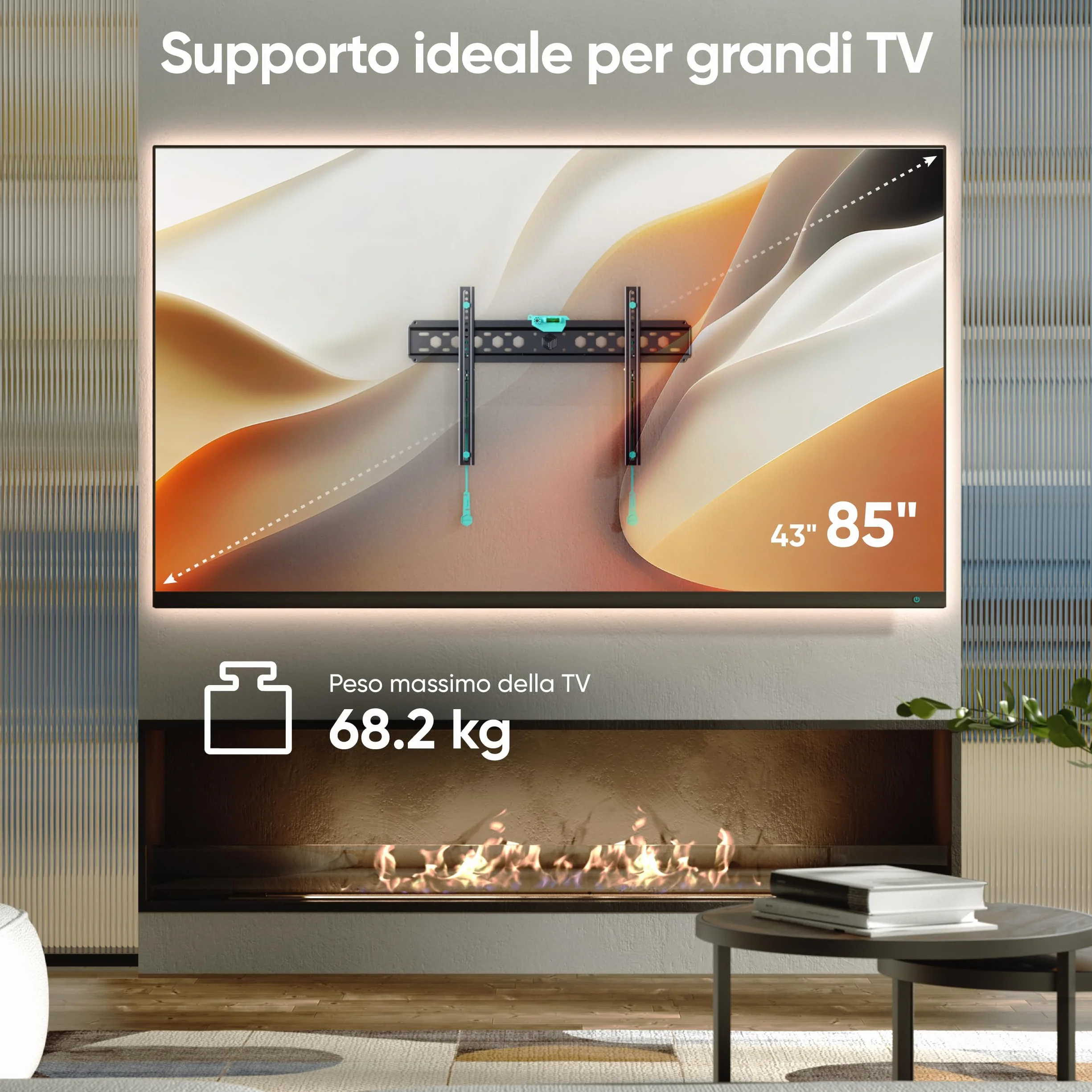 ONKRON Supporto TV Parete Fisso 43-85 pollici VESA 75x75-600x400 mm Carico 68,2 kg Nero