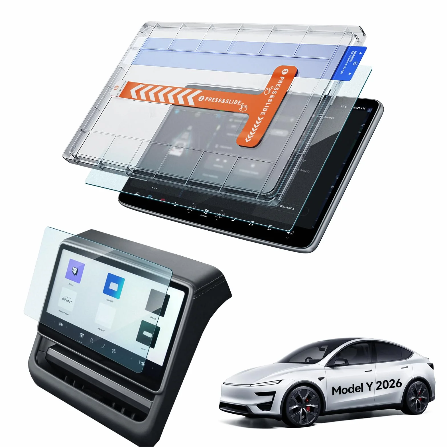 Pellicola Protettiva per Tesla Model Y 2026 Premium/Performance, Opaco Antiriflesso Display 9H Vetro Temperato 2 Pezzi 16" + 8"