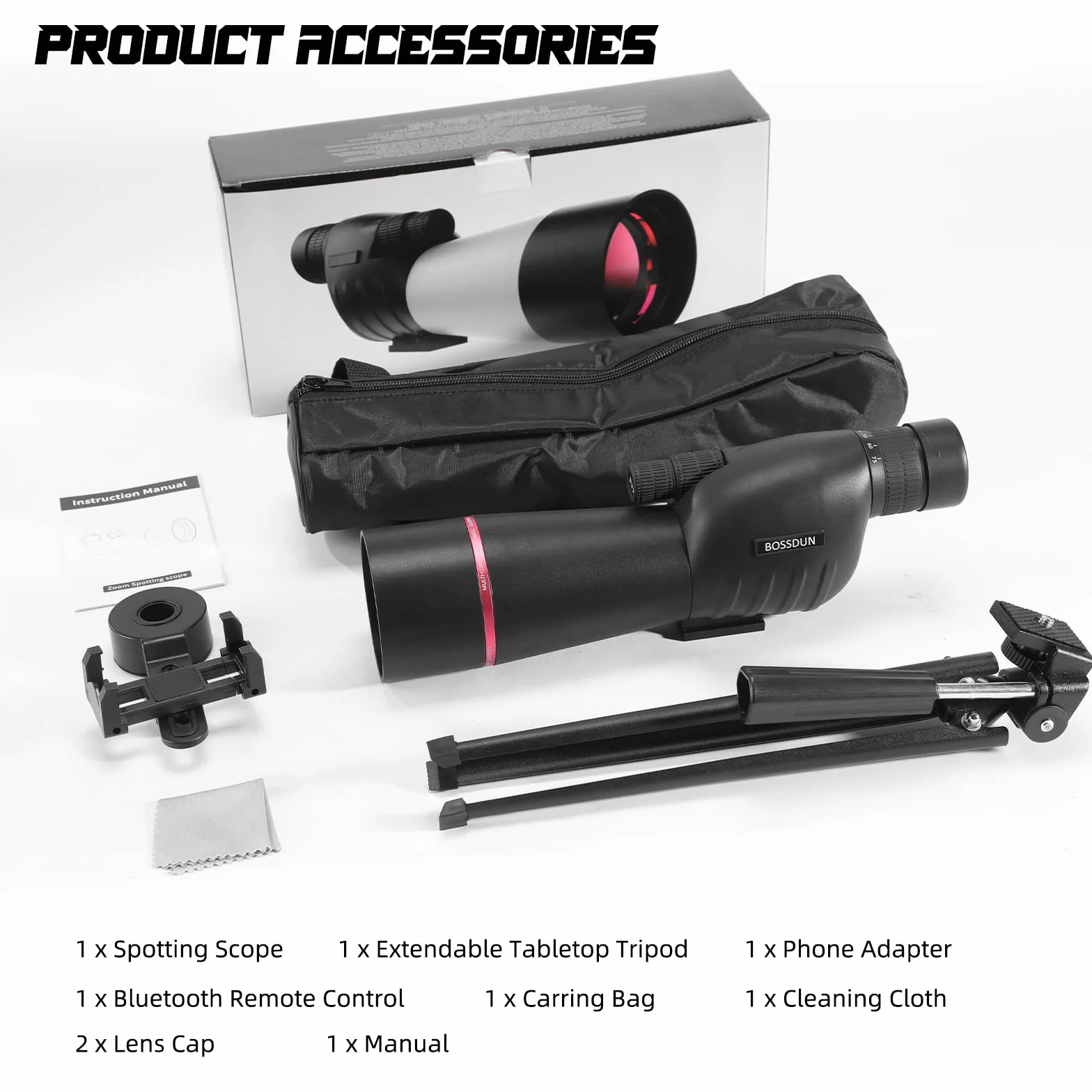 Cannocchiale, Telescopio Ultra HD 25-75X60, doppia messa a fuoco ED, impermeabile Cannocchiale FMC Lens-BAK4 Prism con custodia per il trasporto Treppiede per il tiro al bersaglio Caccia Bird Watching