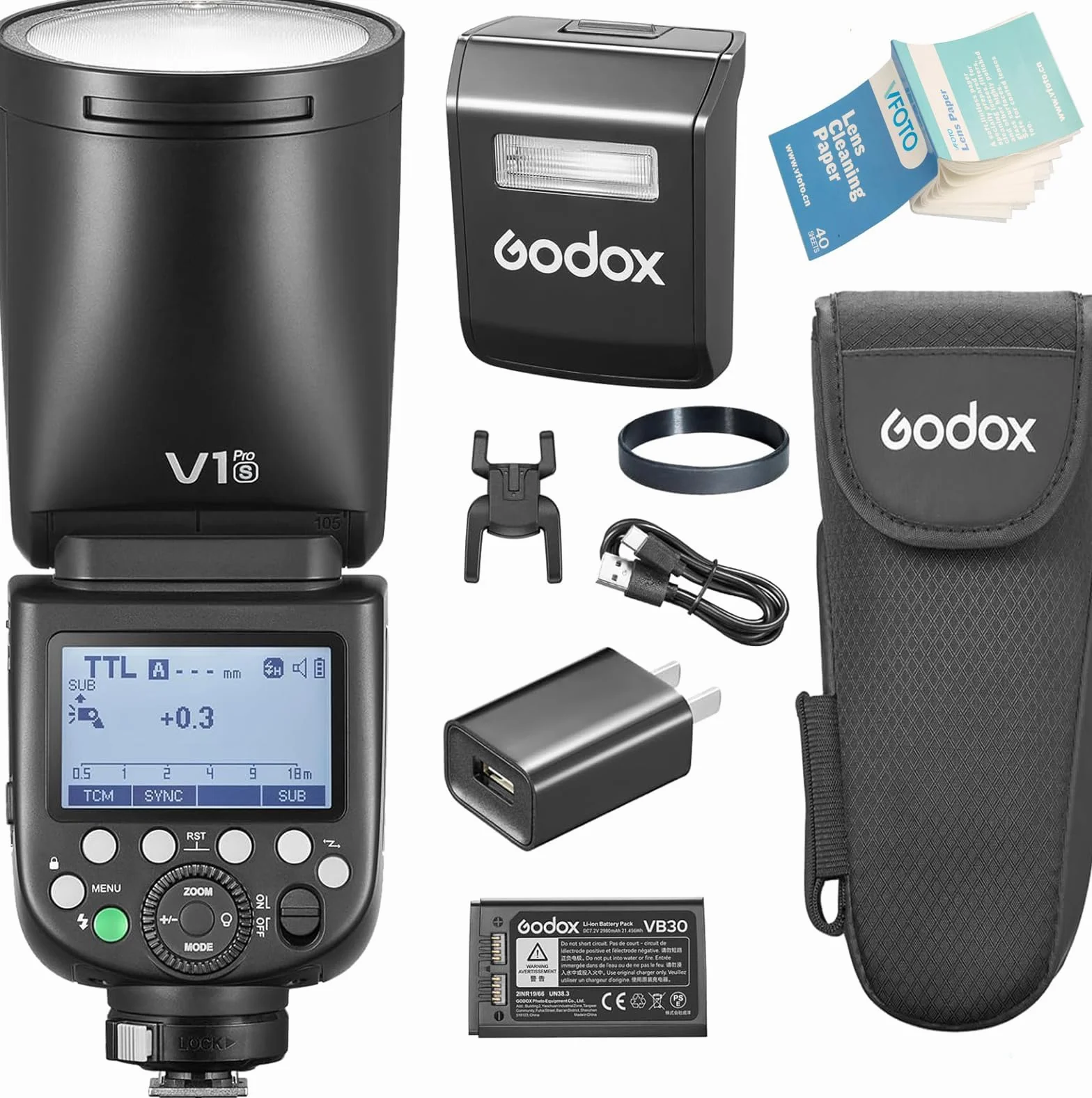 GODOX V1Pro-S TTL Flash Speedlite 76Ws HSS 1 / 8000s 2.4G Wireless Testa Rotonda Speedlight per Fotocamera Sony A77II A99 A6000 A7R A7RII A7RIII A7M3 A9 A7RIV A7R5 ZV-E10