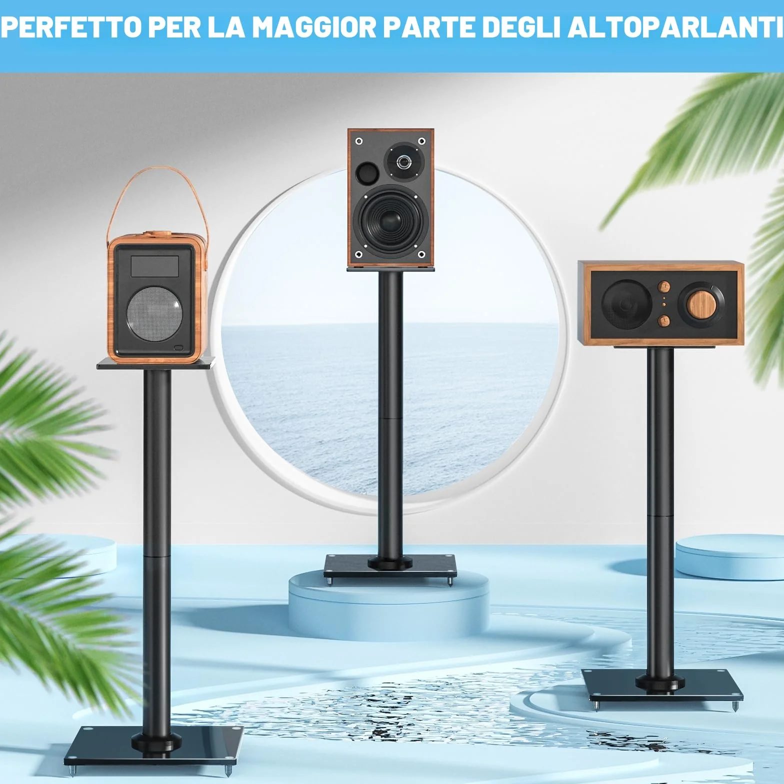 Rfiver 68cm Supporto universale per diffusori da pavimento, supporto per diffusori satellite e rack con gestione dei cavi, Nero