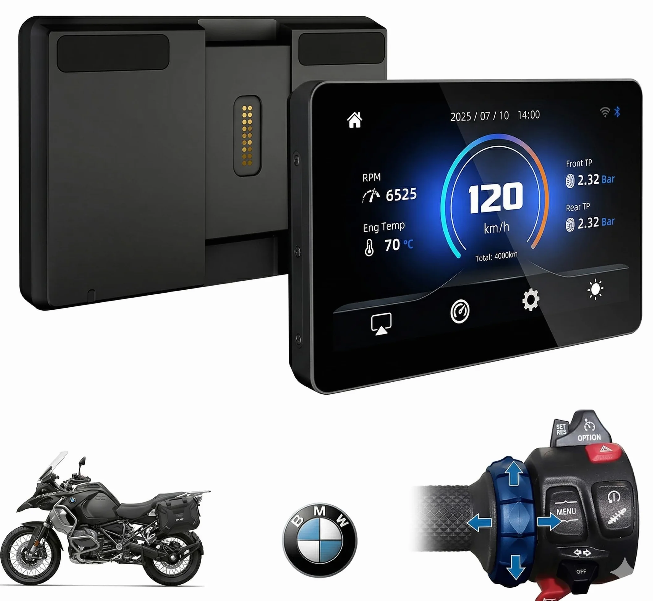 Display da Moto da 6,2" per BMW R1200GS R1250GS F800 F900 S1000XR, Wireless CarPlay & Android Auto, WonderWheel Compatibile e Lettore di Dati del Veicolo, IP67