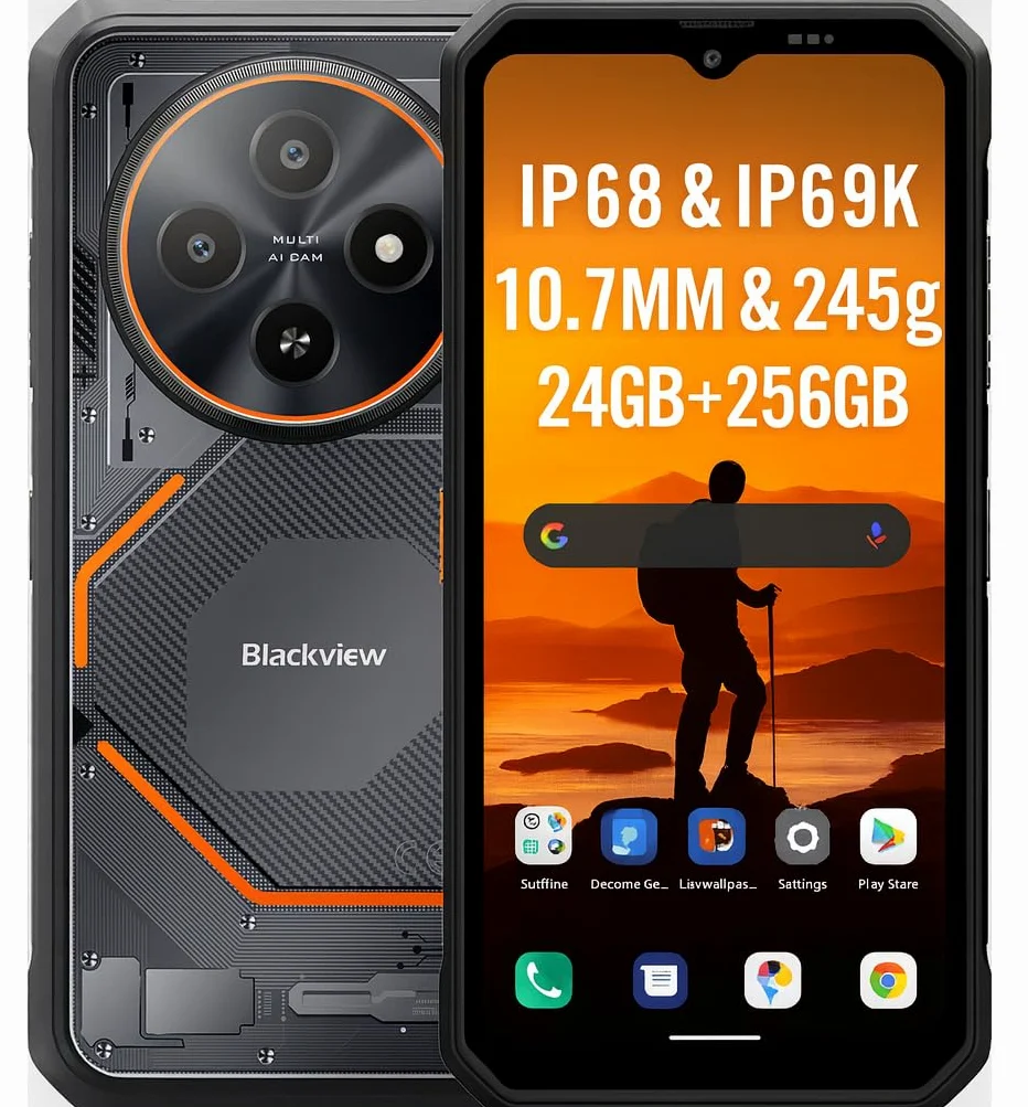 Blackview FORT 2 AI Smartphone Rugged Leggero, Editor di Foto IA, 24GB+256GB, 10,7mm Ultra-sottile, 16MP+13MP, 6,56'' HD+, Telefono Robusto IP68 Antiurto Cellulare, Android 15 DUAL SIM, GPS NFC Nero