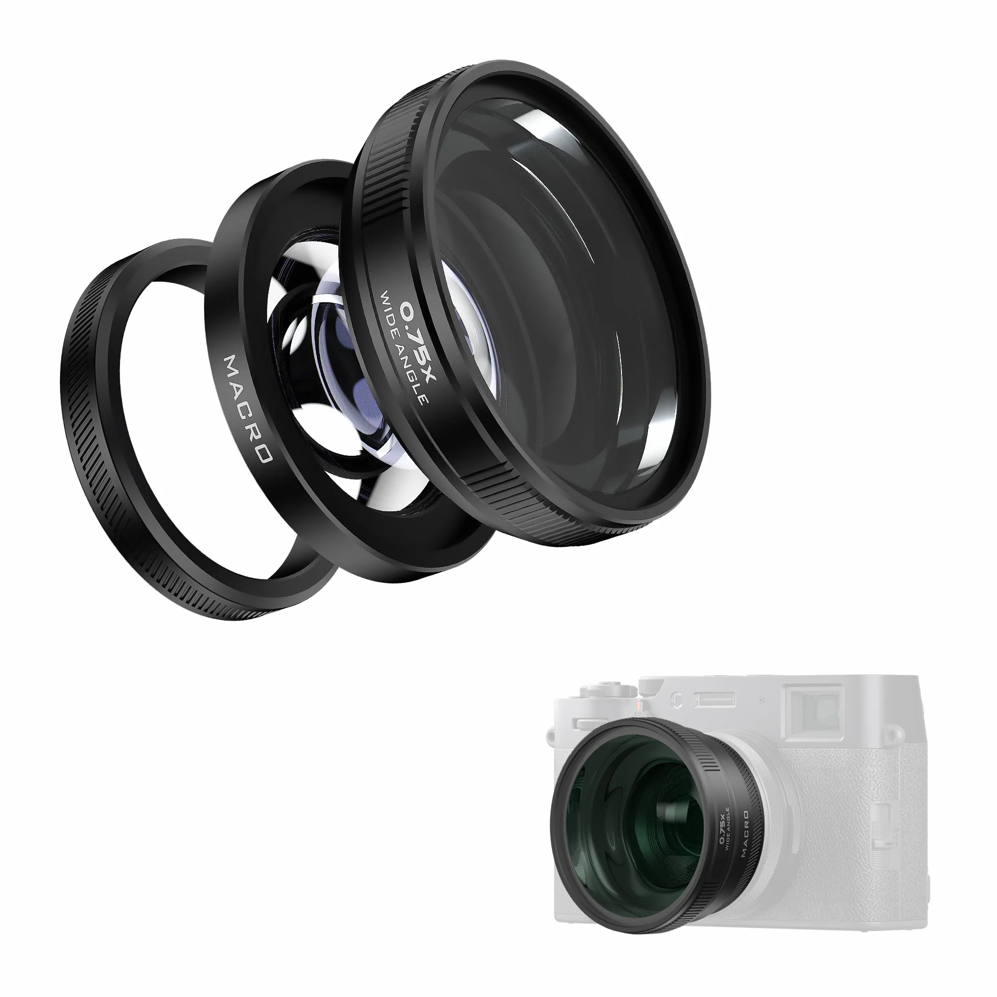Freewell obiettivo grandangolare e macro 2 in 1 compatibile con Fuji X100VI/X100V - Design versatile, ingrandimento migliorato-Nero
