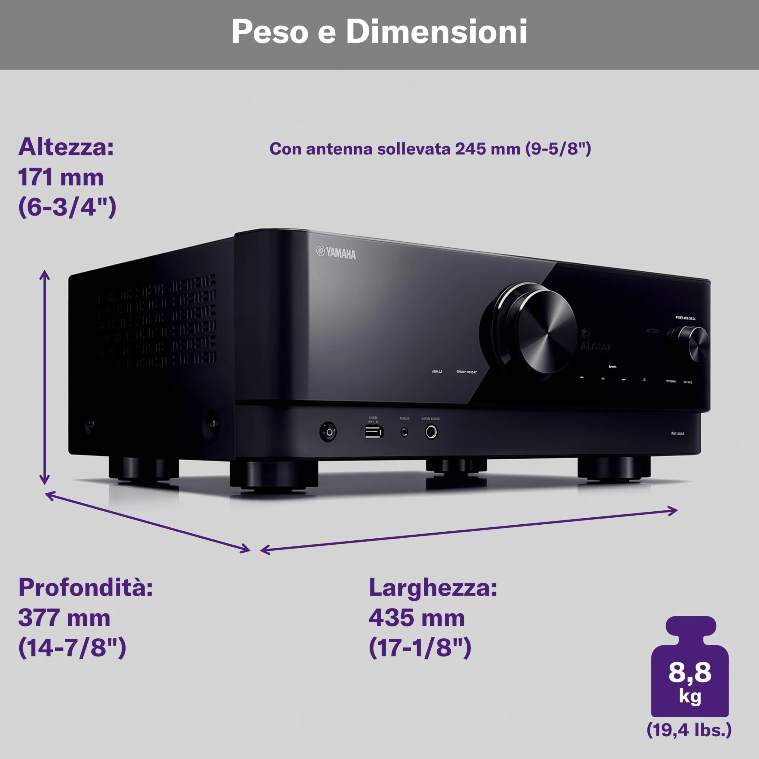 Yamaha Rx-V4A Amplificatore AV 5.2 Canali Surround Bluetooth Wi-Fi Nero